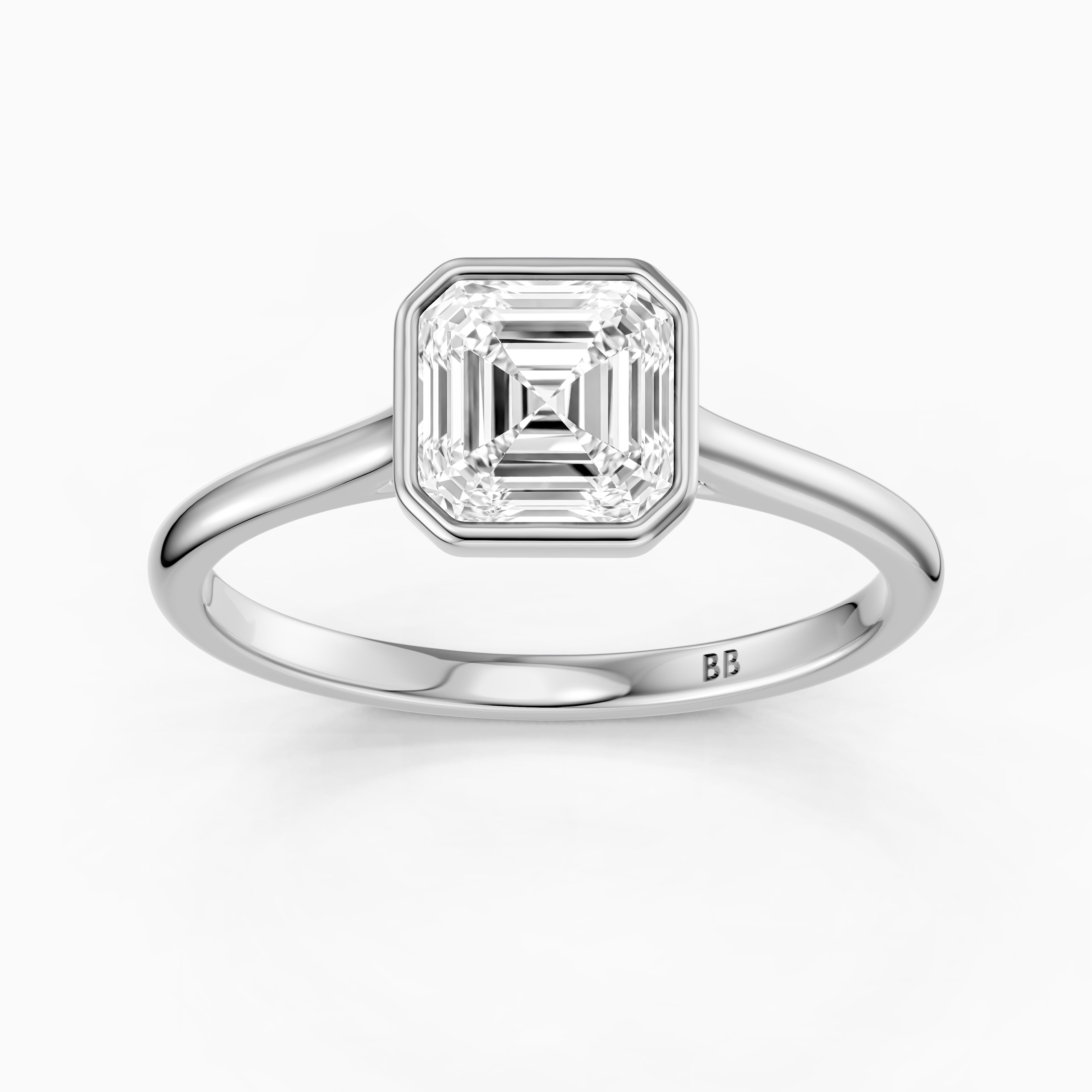 Elodia Asscher Cut Bezel Set Cathedral Style Moissanite Diamond Ring
