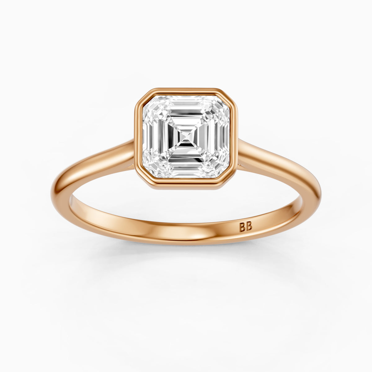 Elodia Asscher Cut Bezel Set Cathedral Style Moissanite Diamond Ring