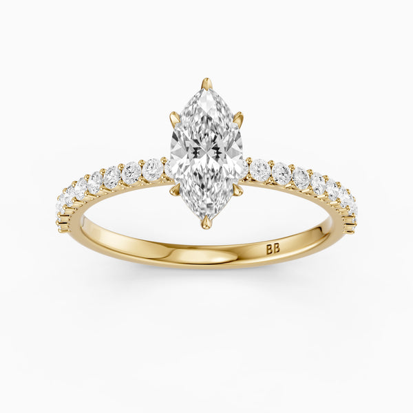 Selena 6 Prong Marquise Cut Pave Side Stone Lab Grown Diamond Ring