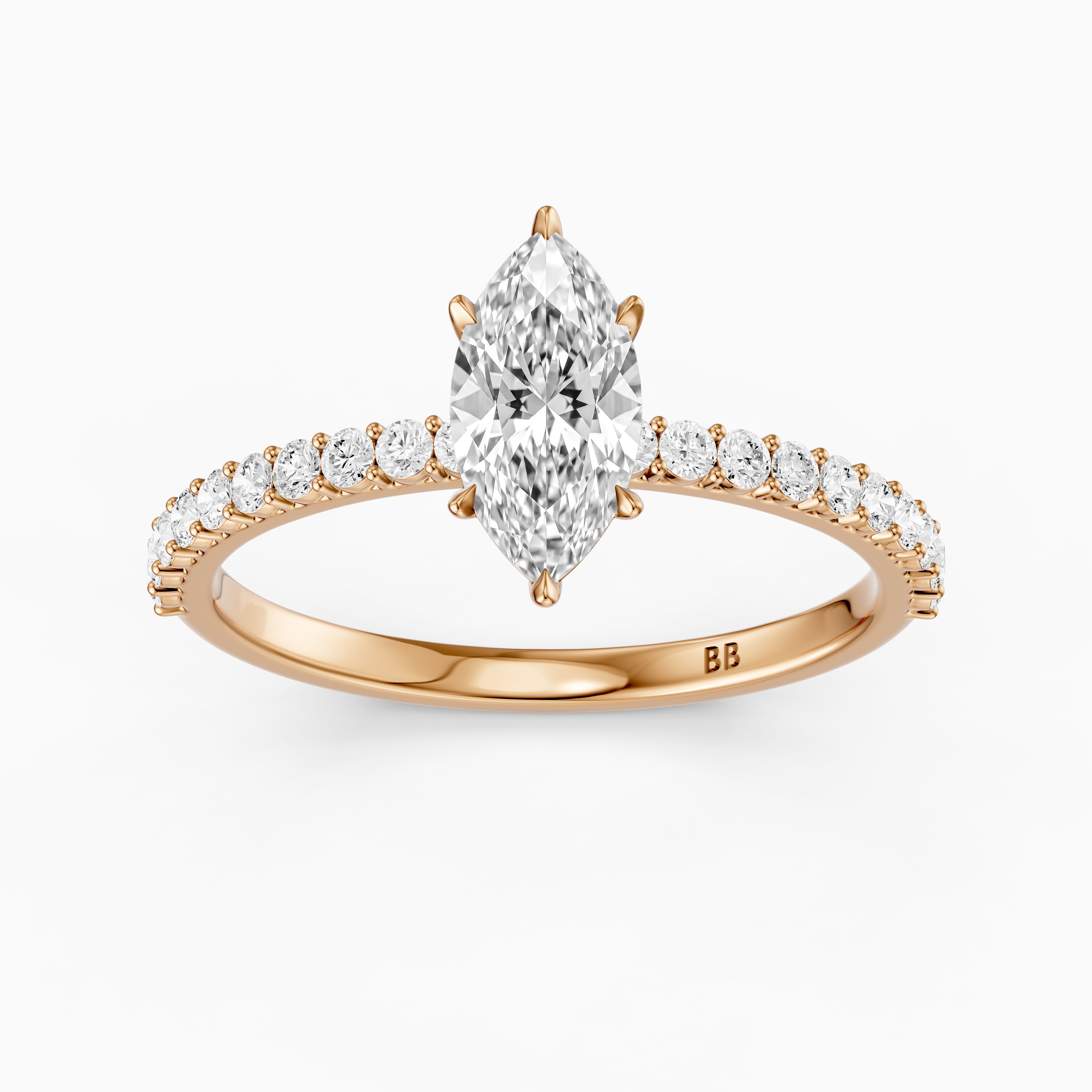 Selena 6 Prong Marquise Cut Pave Side Stone Lab Grown Diamond Ring