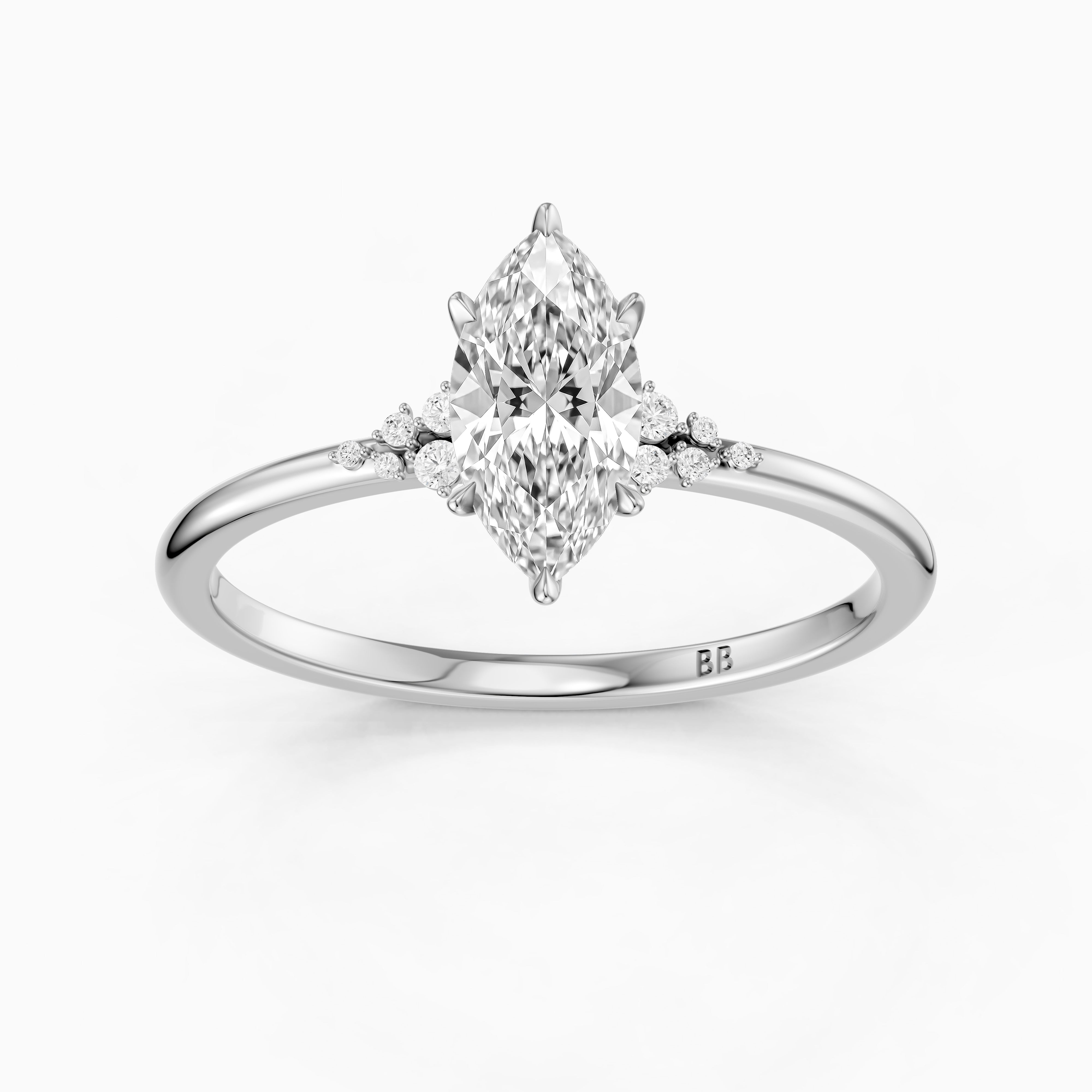 Jaycee Vintage Inspired Marquise Cut Side Stone Moissanite Diamond Ring