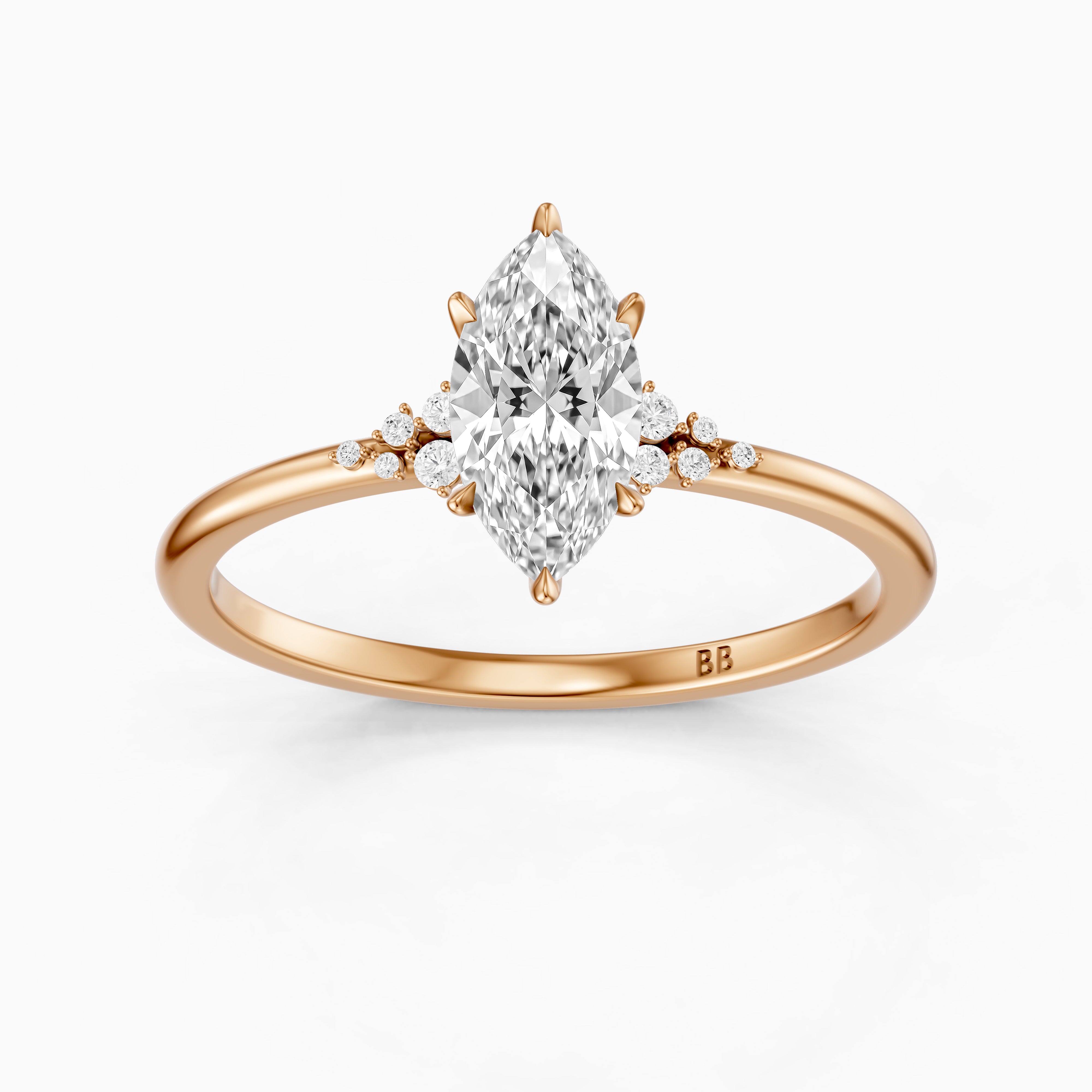 Jaycee Vintage Inspired Marquise Cut Side Stone Moissanite Diamond Ring