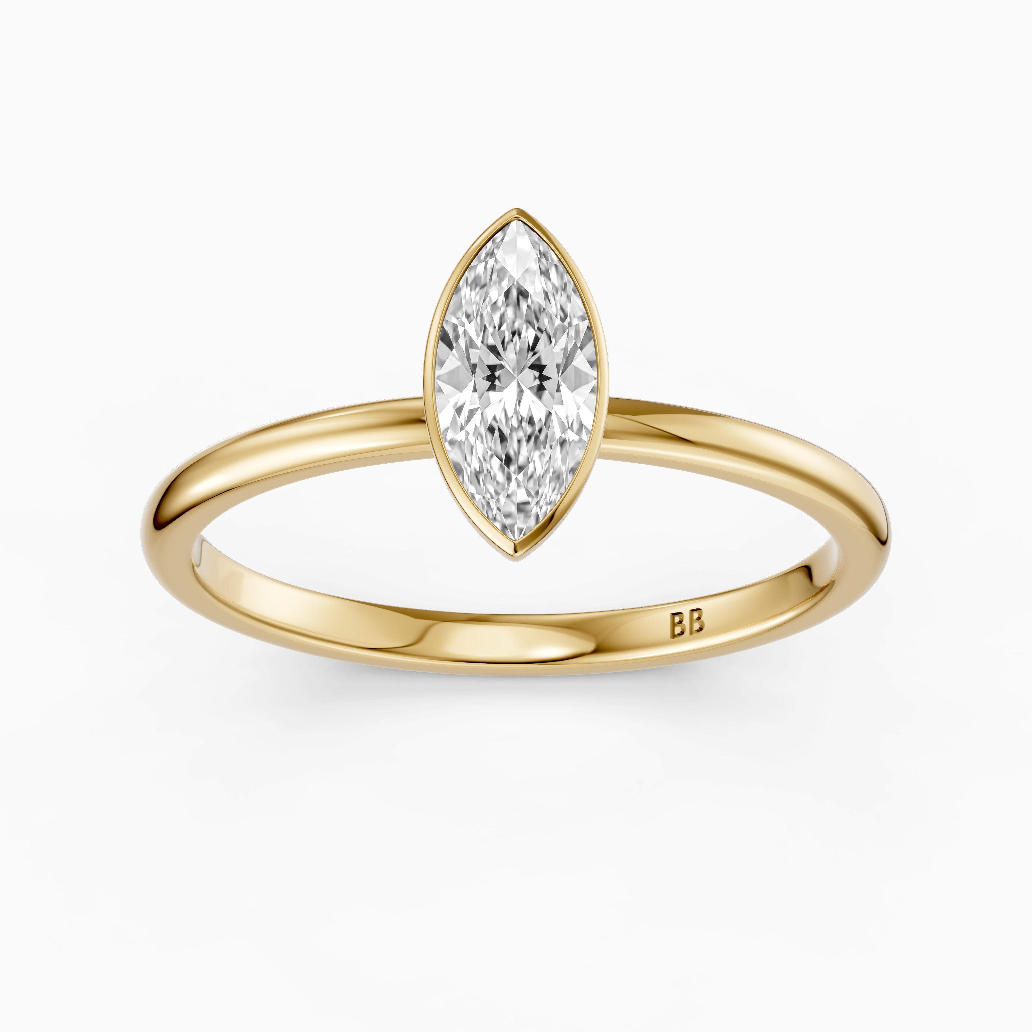 Jazmin Marquise Cut Bezel Set Solitaire Moissanite Diamond Ring