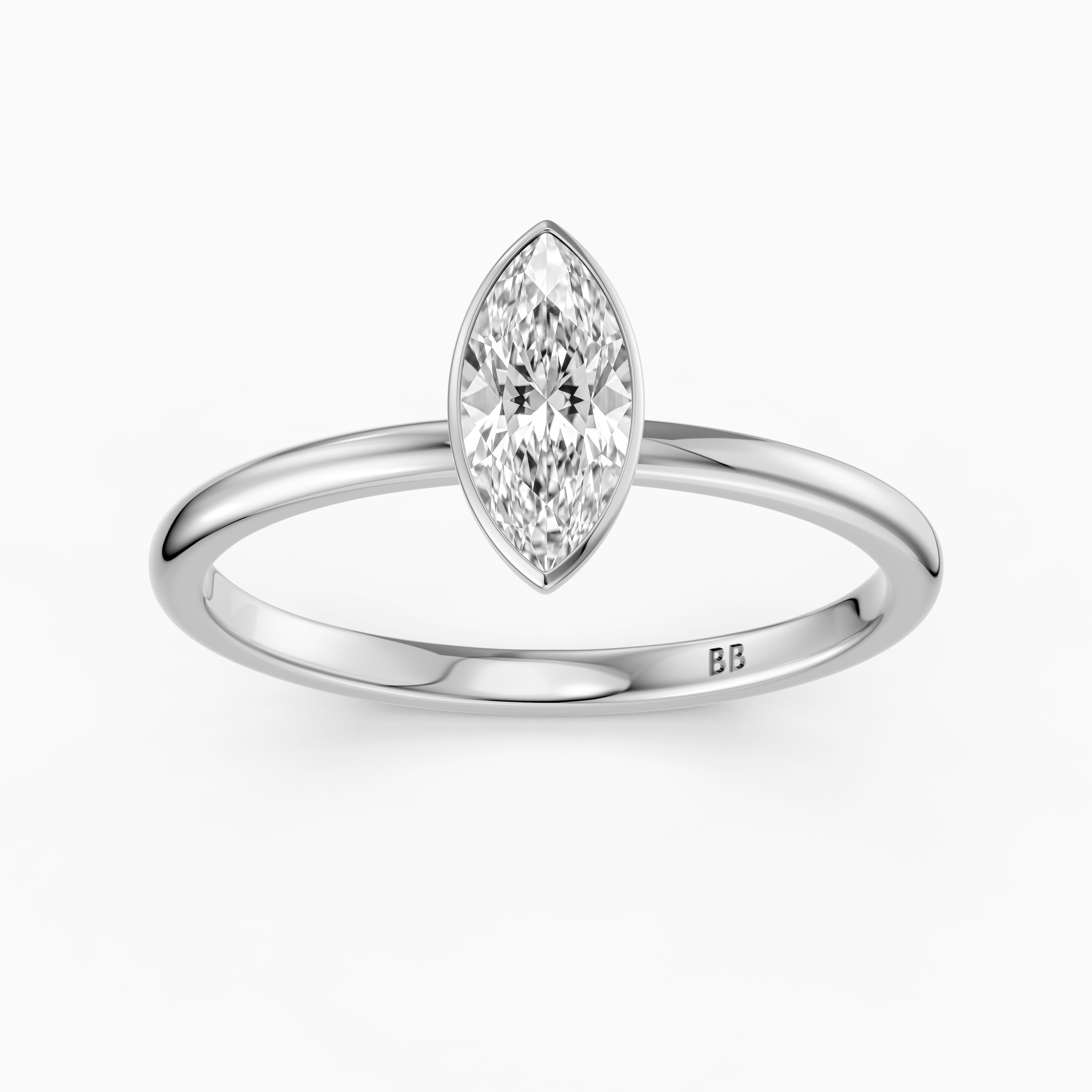 Jazmin Marquise Cut Bezel Set Solitaire Moissanite Diamond Ring