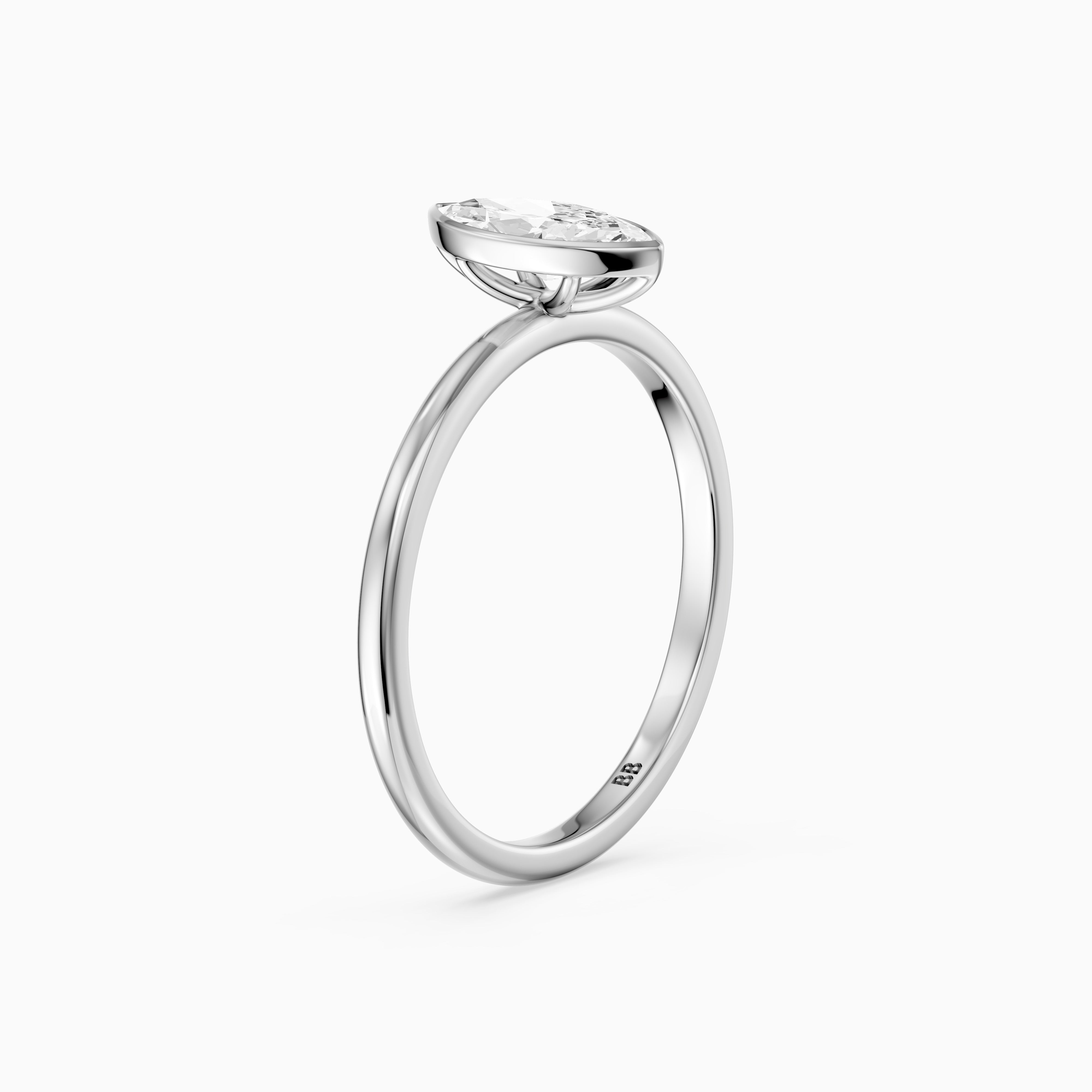 Jazmin Marquise Cut Bezel Set Solitaire Moissanite Diamond Ring