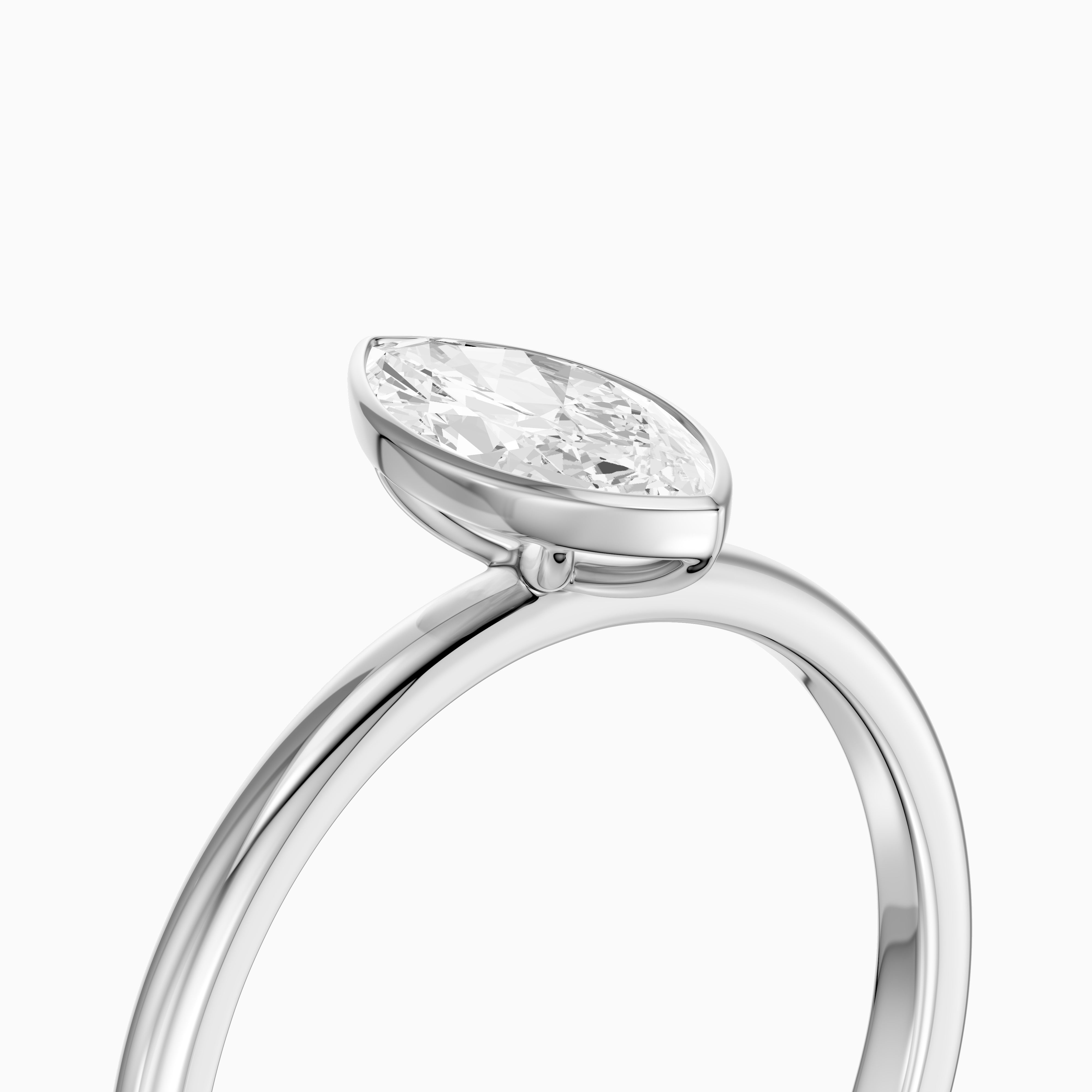 Jazmin Marquise Cut Bezel Set Solitaire Moissanite Diamond Ring