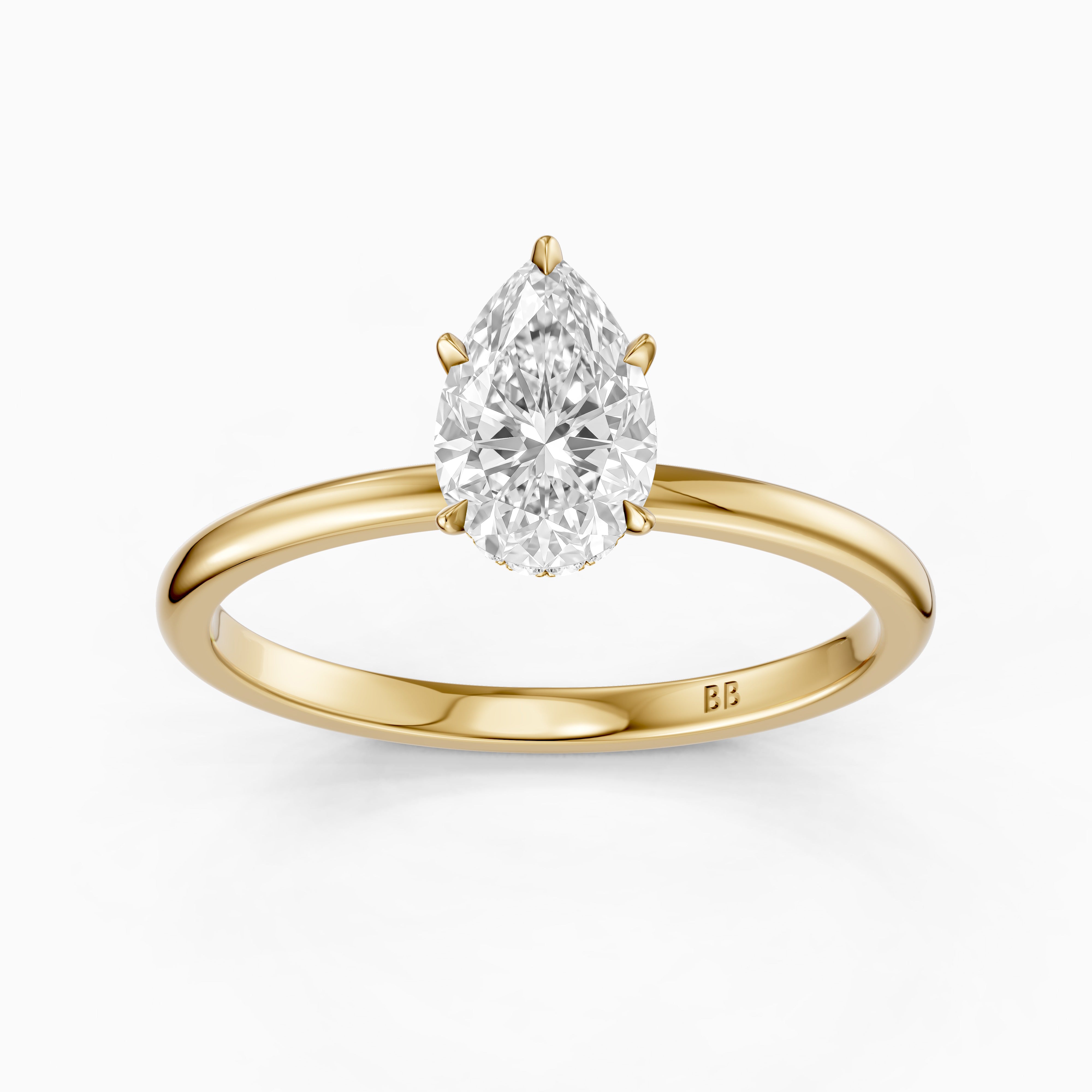 Kadira 5 Prong Pear Cut Hidden Halo Moissanite Diamond Ring