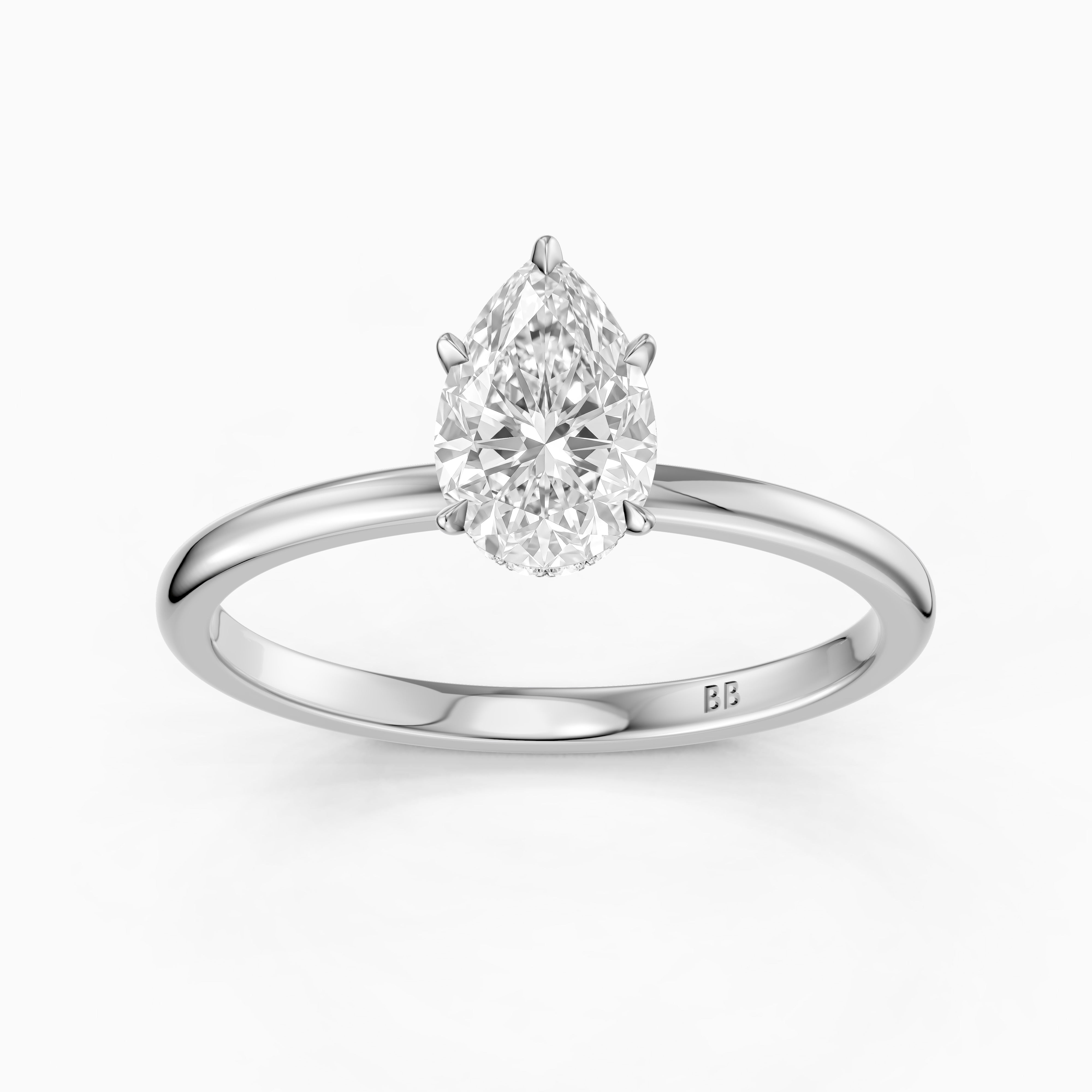 Kadira 5 Prong Pear Cut Hidden Halo Moissanite Diamond Ring