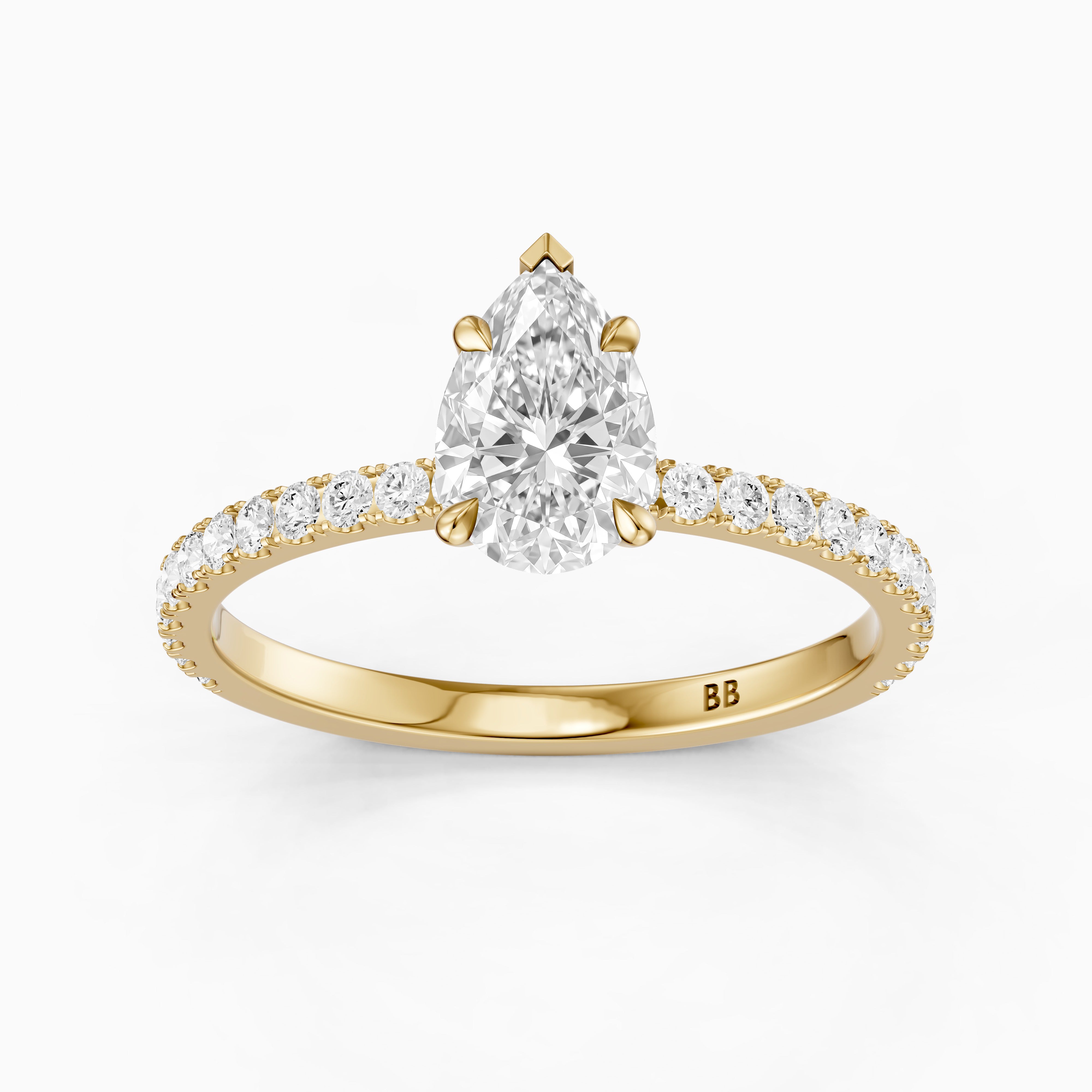 Kailey 5 Prong Pear Cut Pave Side Stone Moissanite Diamond Ring