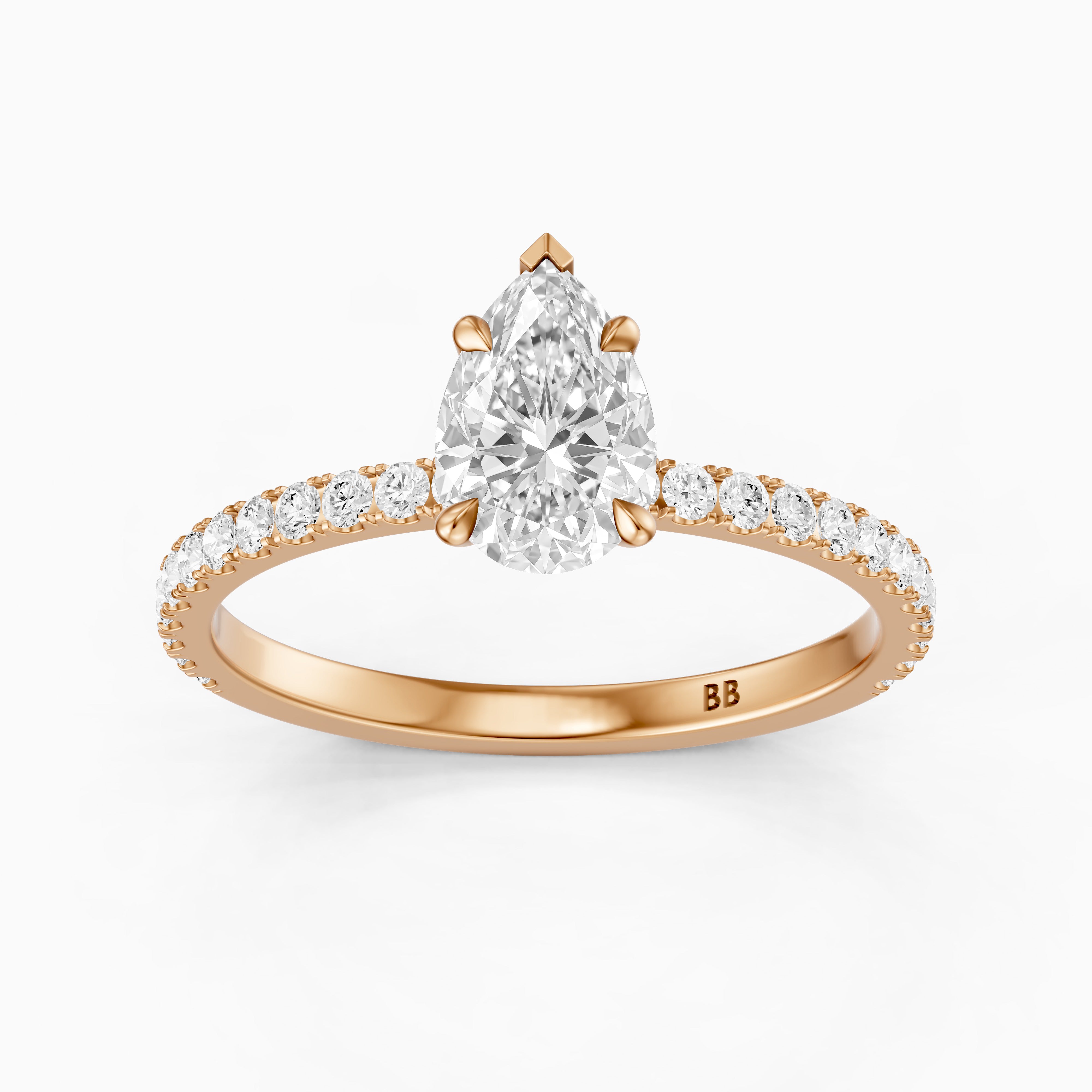 Kailey 5 Prong Pear Cut Pave Side Stone Moissanite Diamond Ring