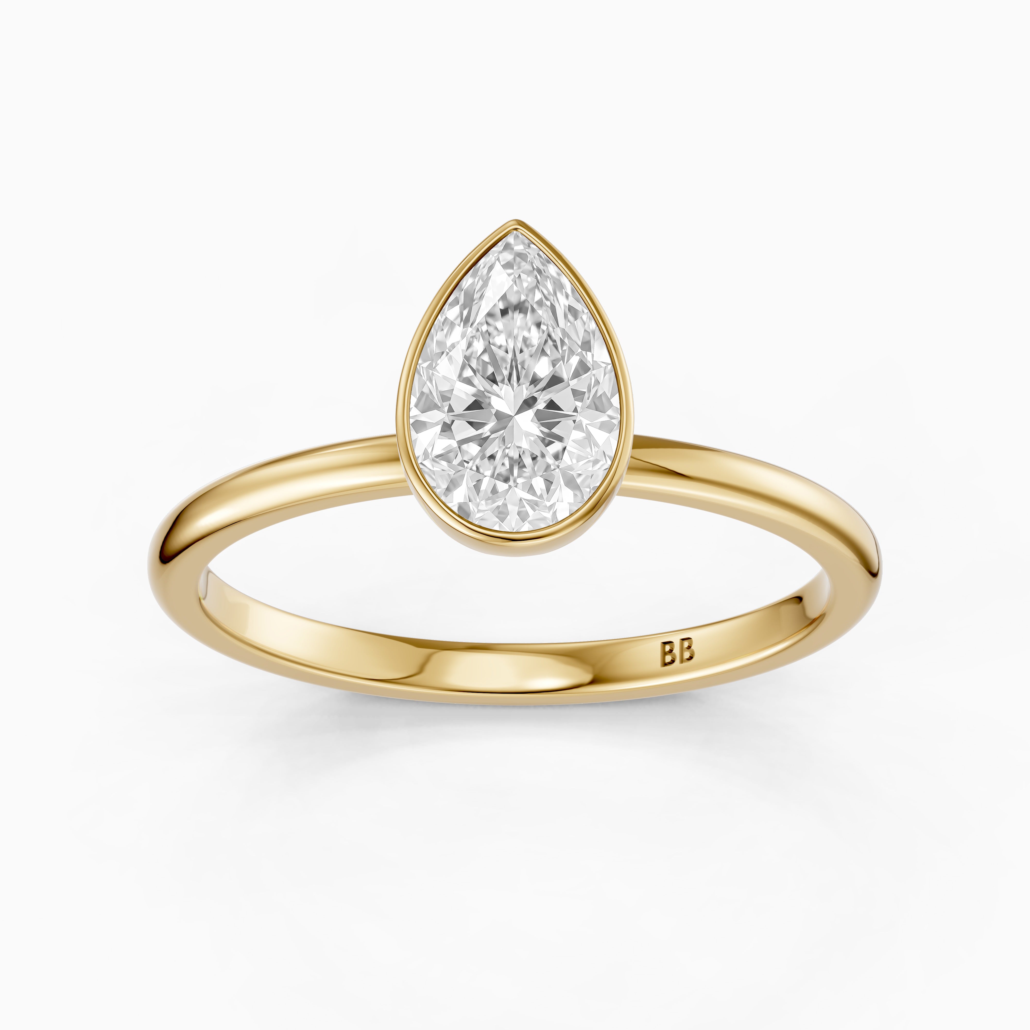 Kassia Pear Cut Bezel Set Solitaire Moissanite Diamond Ring