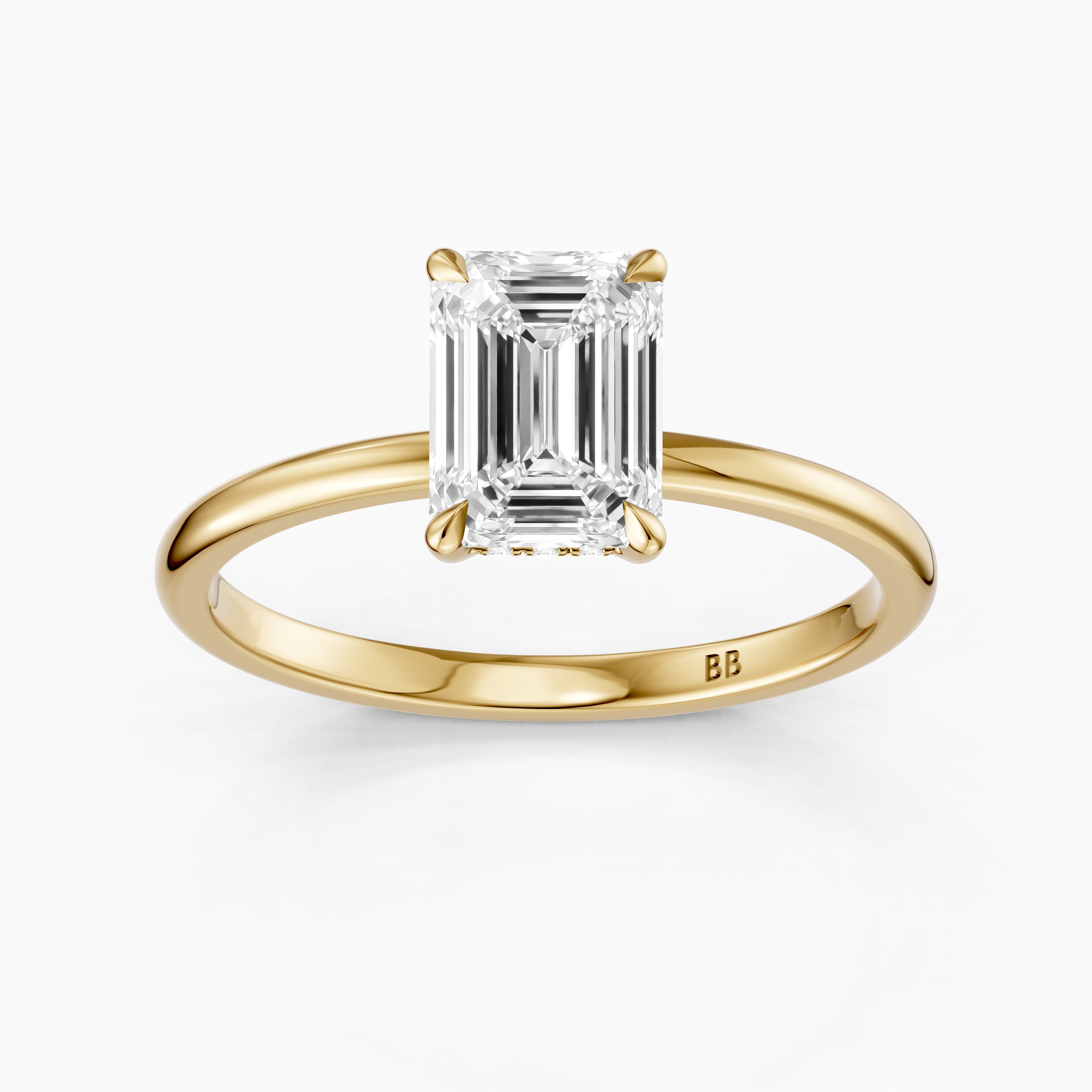 Sofia 4 Prong Emerald Cut Hidden Halo Moissanite Diamond Ring