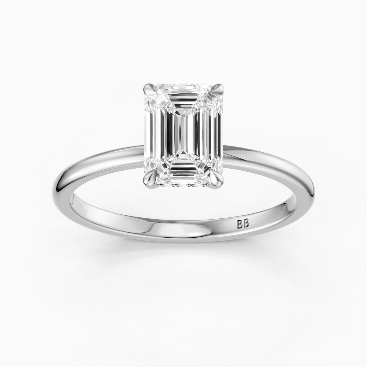 Sofia 4 Prong Emerald Cut Hidden Halo Moissanite Diamond Ring