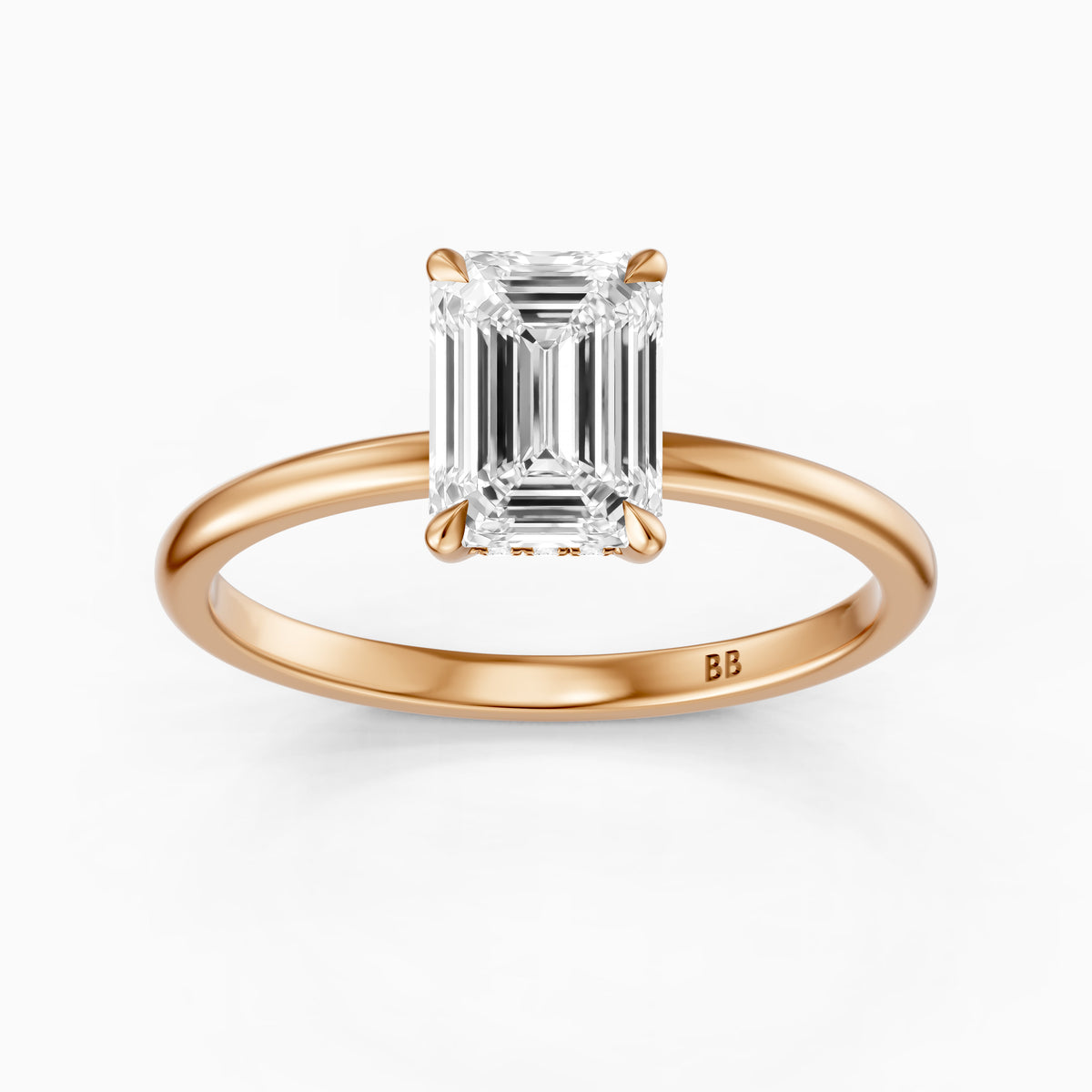 Sofia 4 Prong Emerald Cut Hidden Halo Moissanite Diamond Ring
