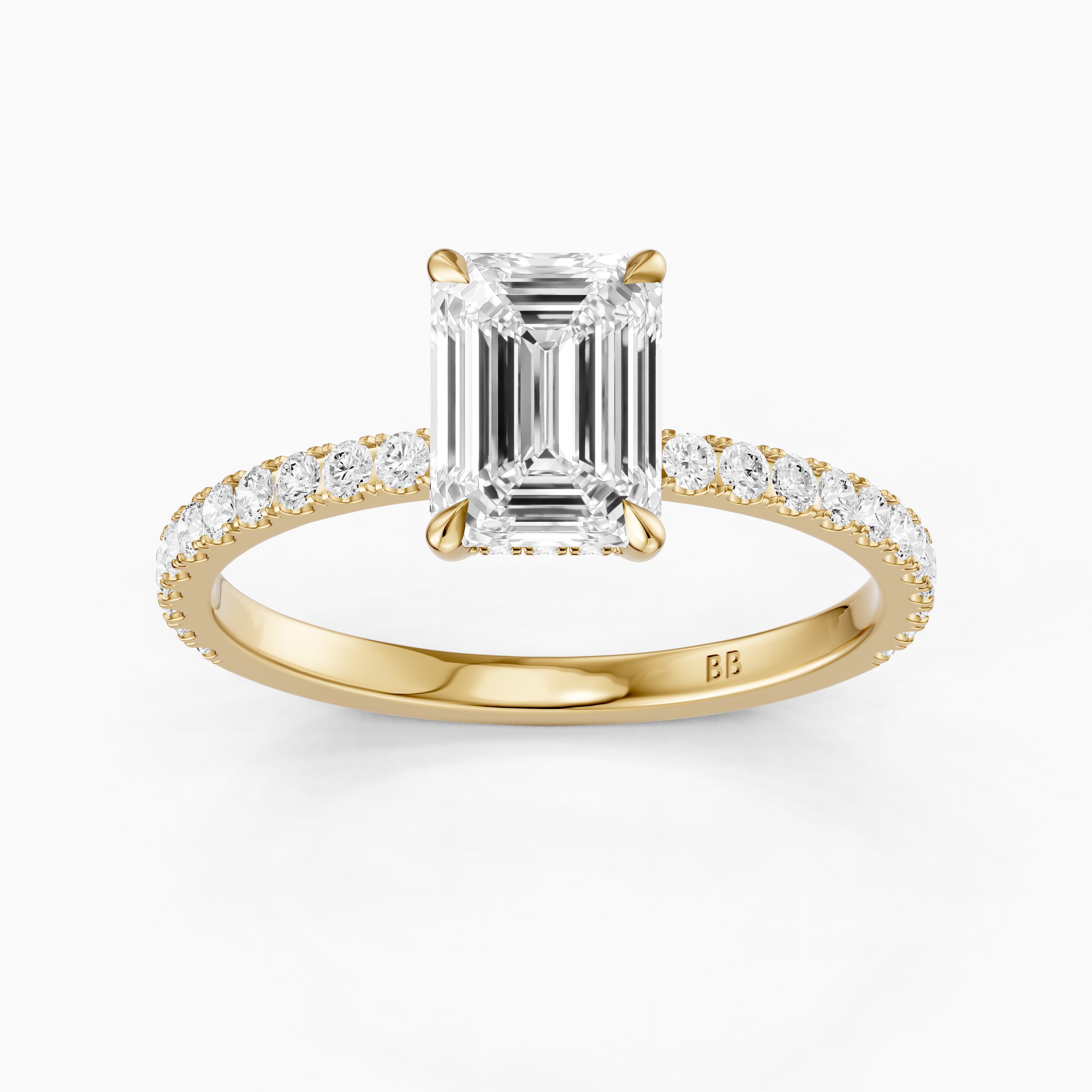 Kensie 4 Prong Emerald Cut Hidden Halo Pave Moissanite Diamond Ring
