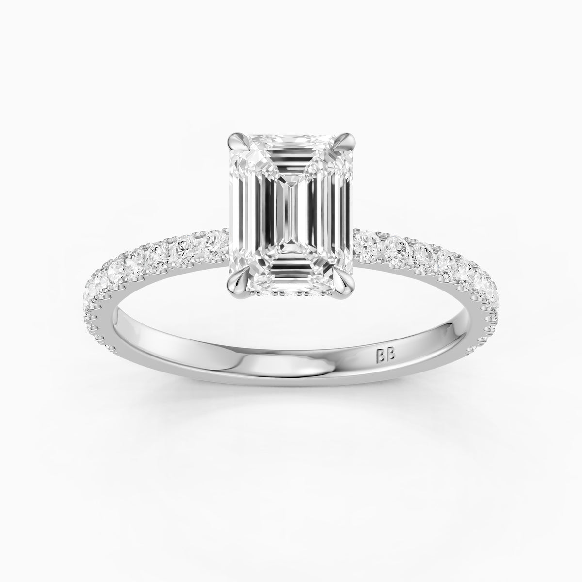 Kensie 4 Prong Emerald Cut Hidden Halo Pave Moissanite Diamond Ring