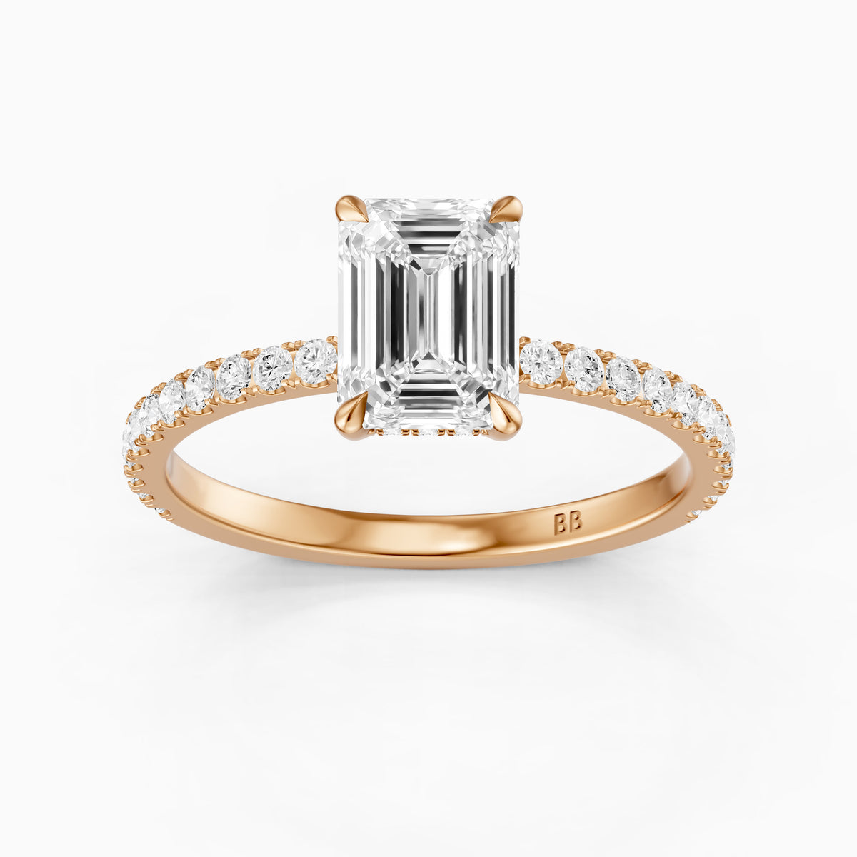 Kensie 4 Prong Emerald Cut Hidden Halo Pave Moissanite Diamond Ring