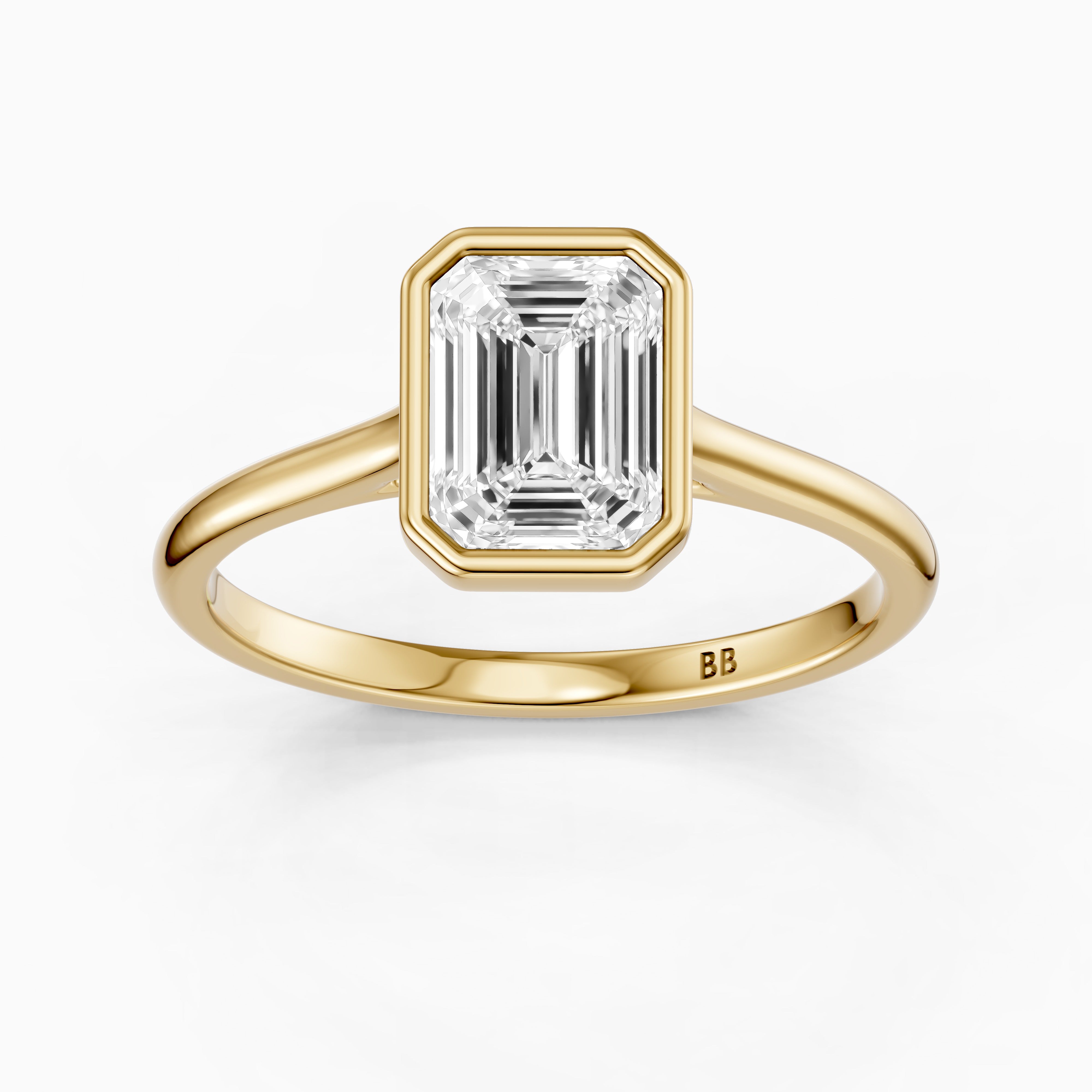 Keyara Emerald Cut Bezel Set Moissanite Diamond Solitaire Ring