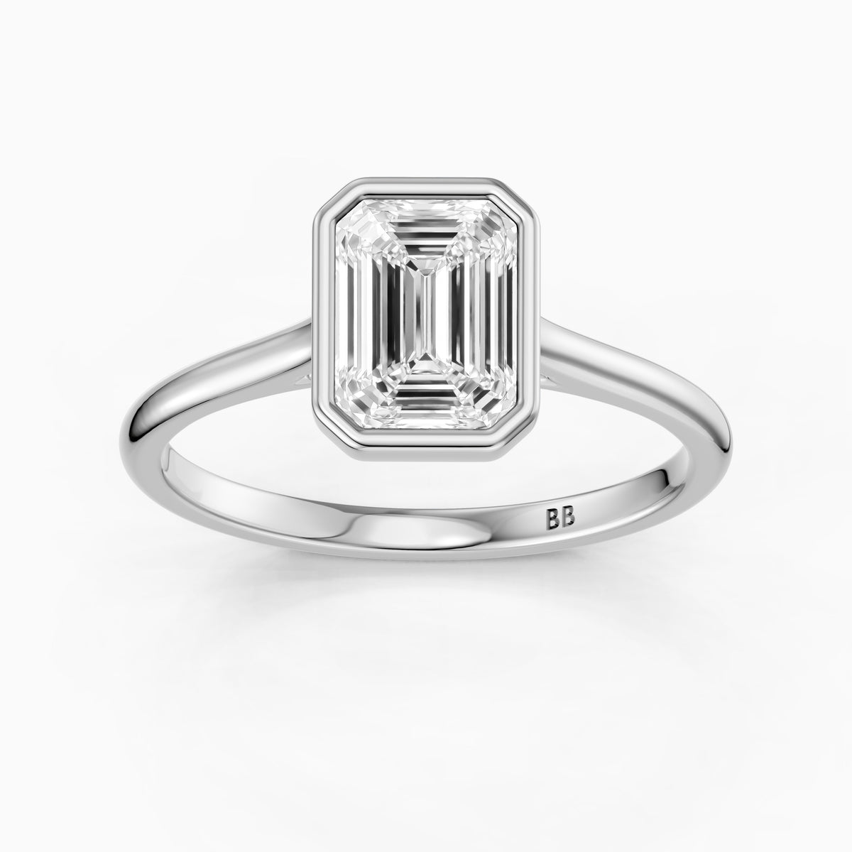 Keyara Emerald Cut Bezel Set Moissanite Diamond Solitaire Ring