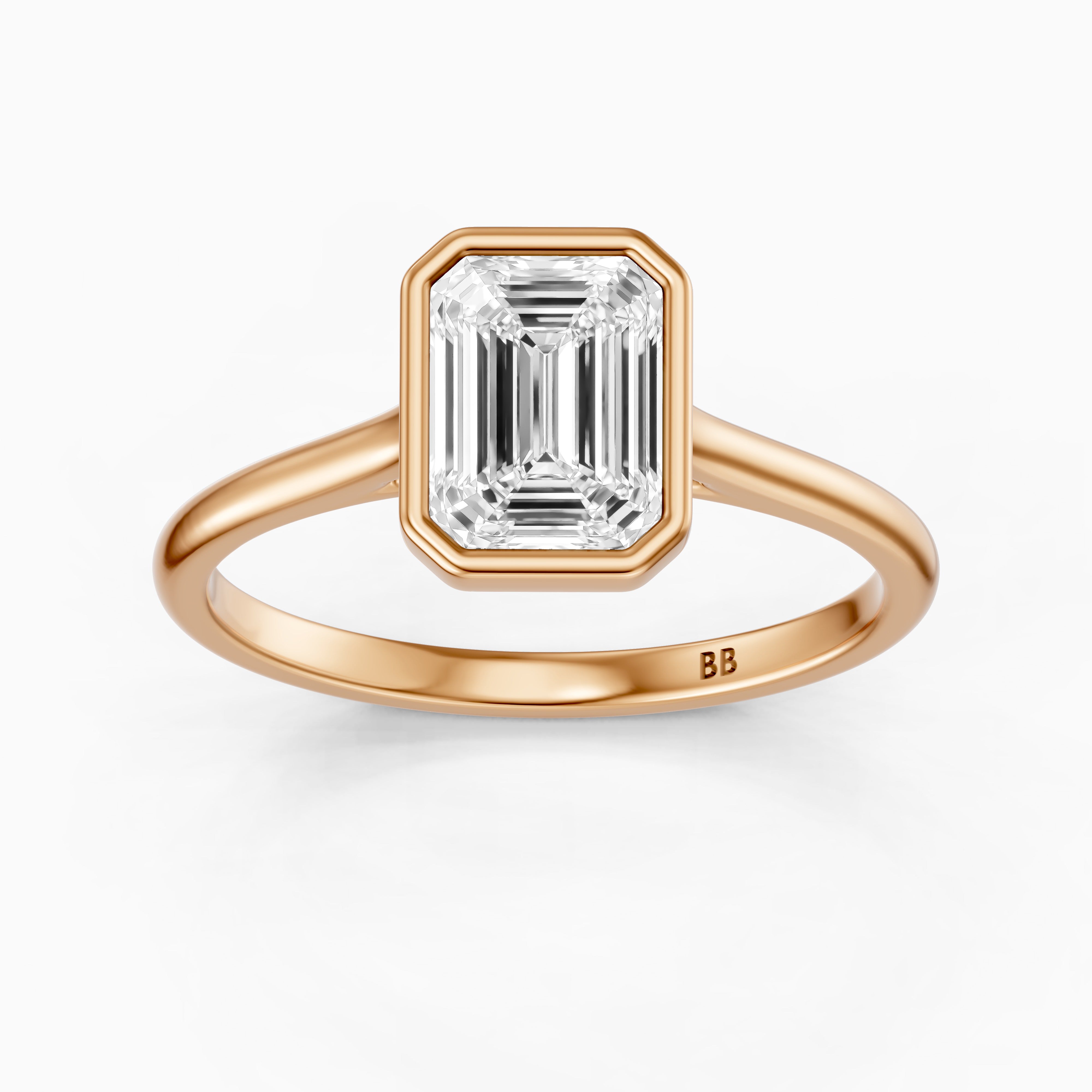 Keyara Emerald Cut Bezel Set Moissanite Diamond Solitaire Ring
