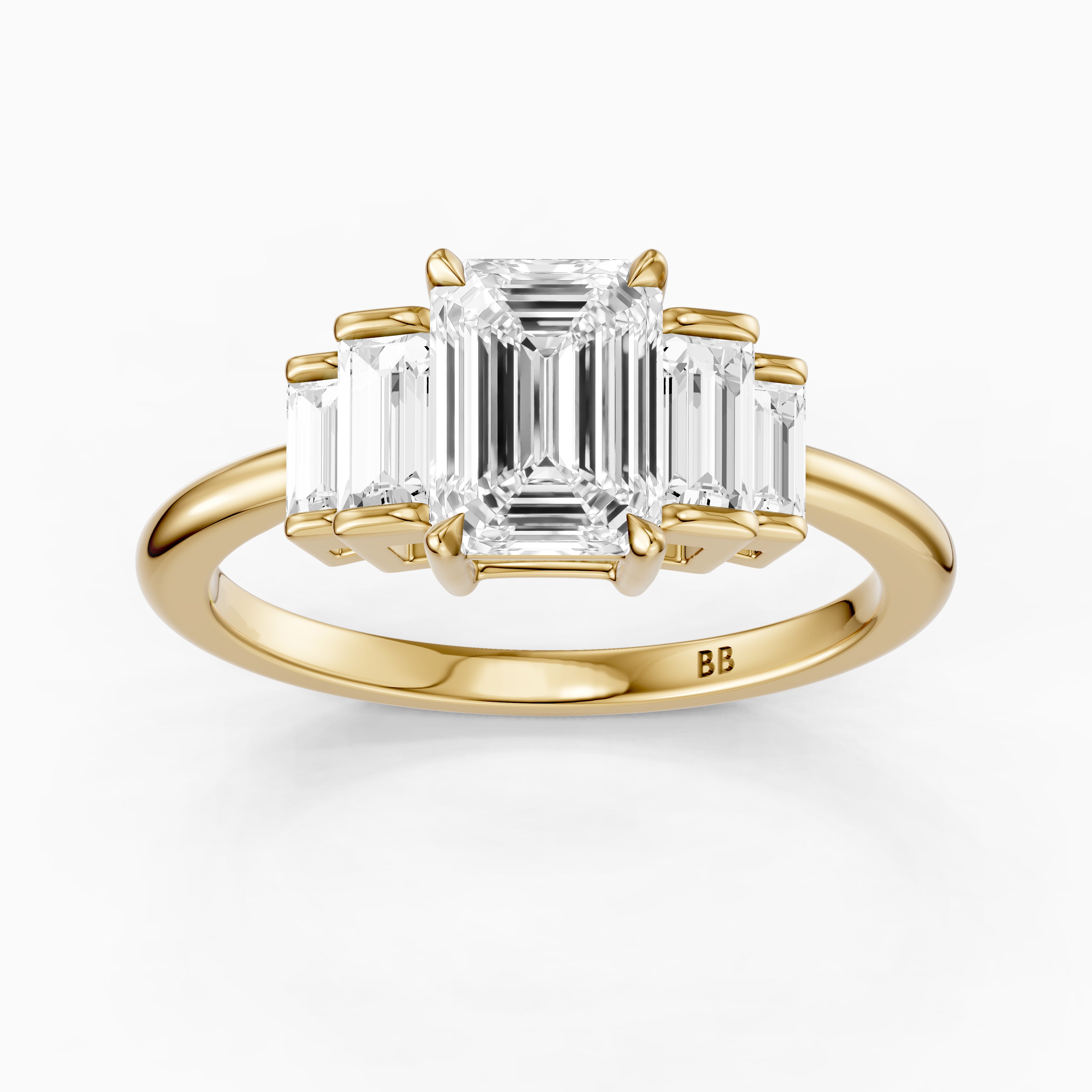 Kianna Five Stone Emerald Cut With Baguette Side Stone Lab Grown Diamond Ring