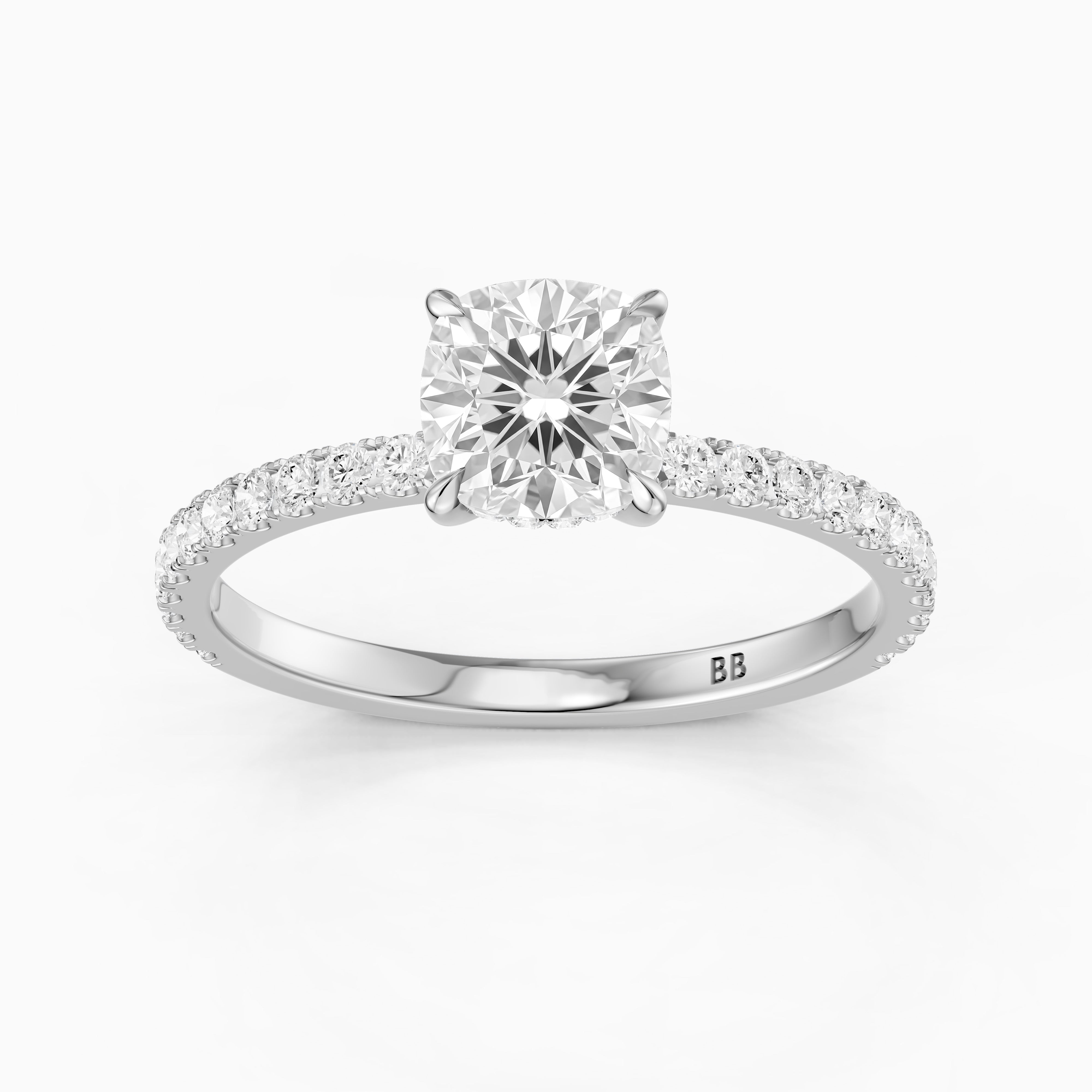 Larysa 4 Prong Cushion Cut Pave Hidden Halo Lab Grown Diamond Ring