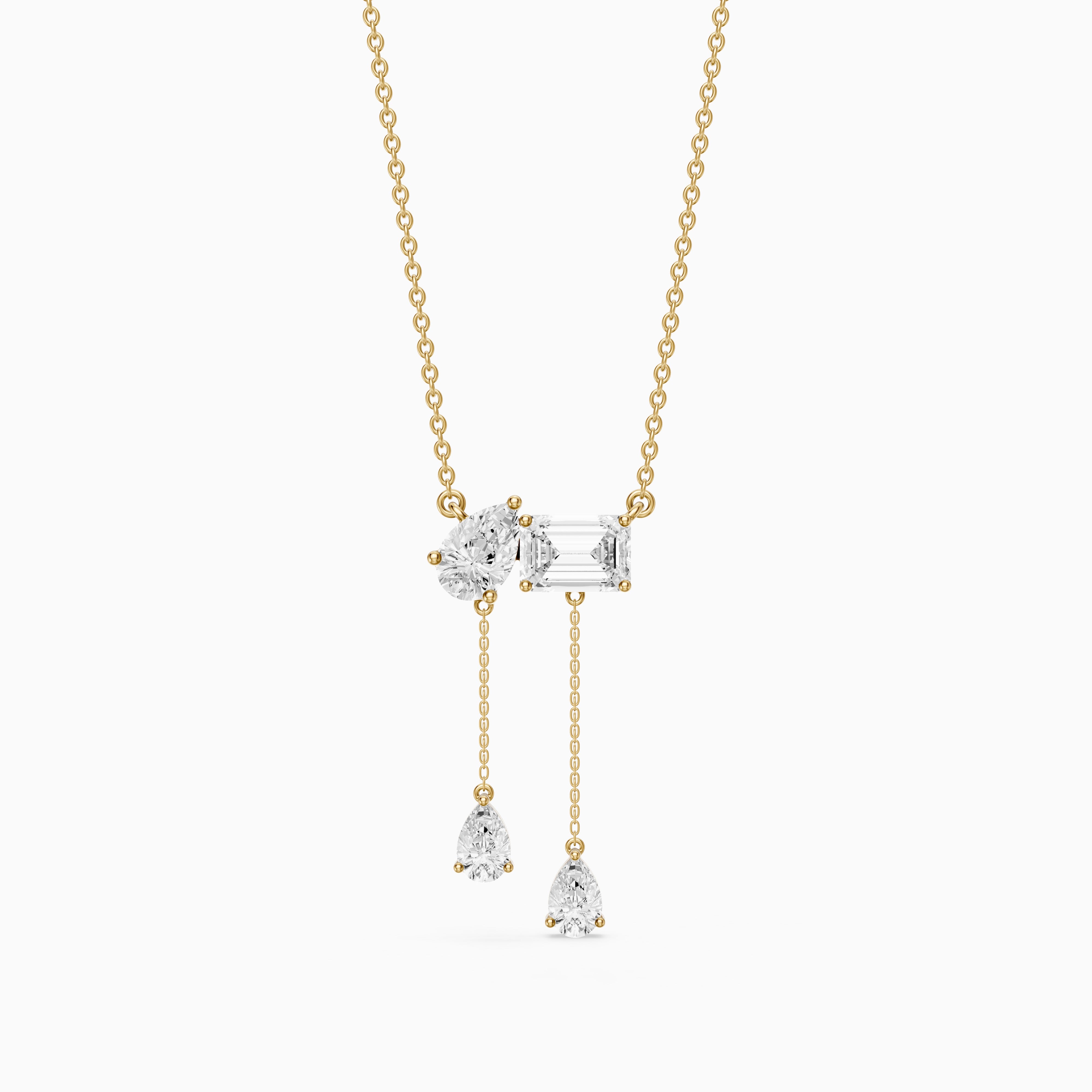 Flora Pear and Emerald Cut Lab Grown Diamond Tassel Necklace