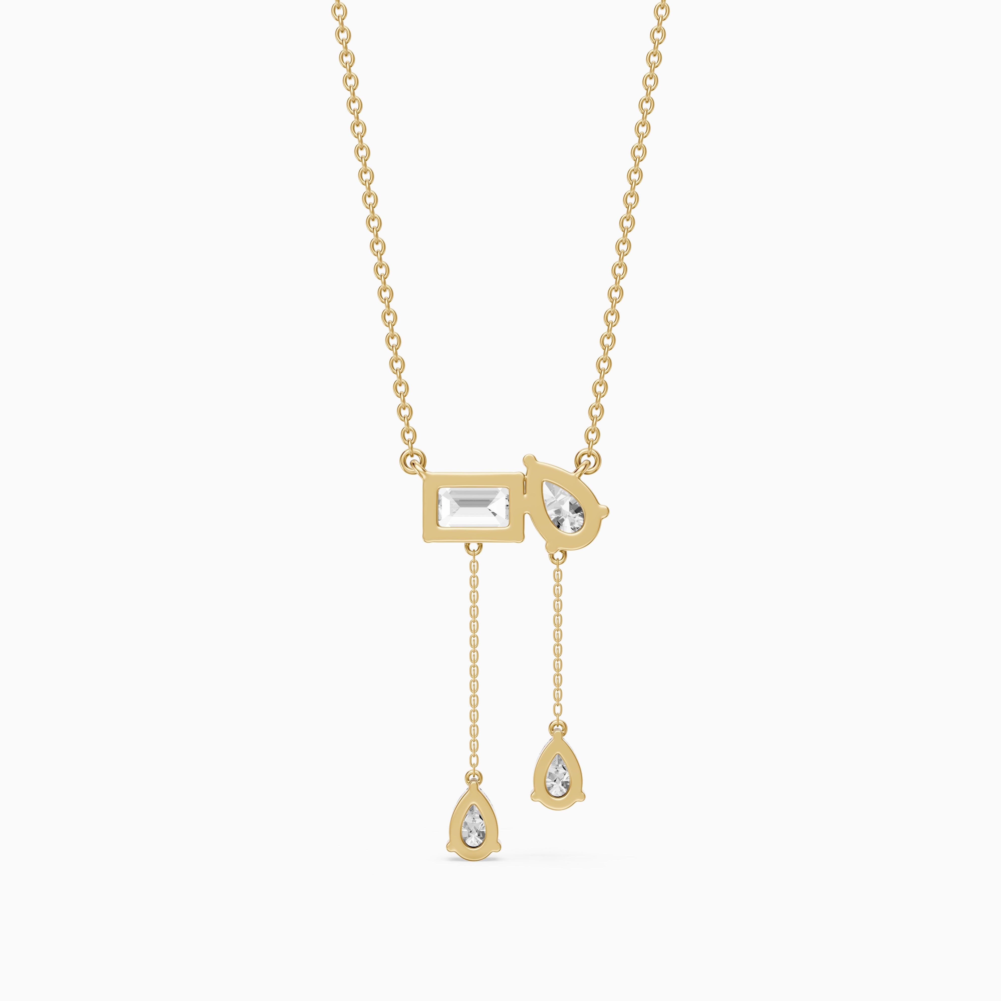 Flora Pear and Emerald Cut Lab Grown Diamond Tassel Necklace
