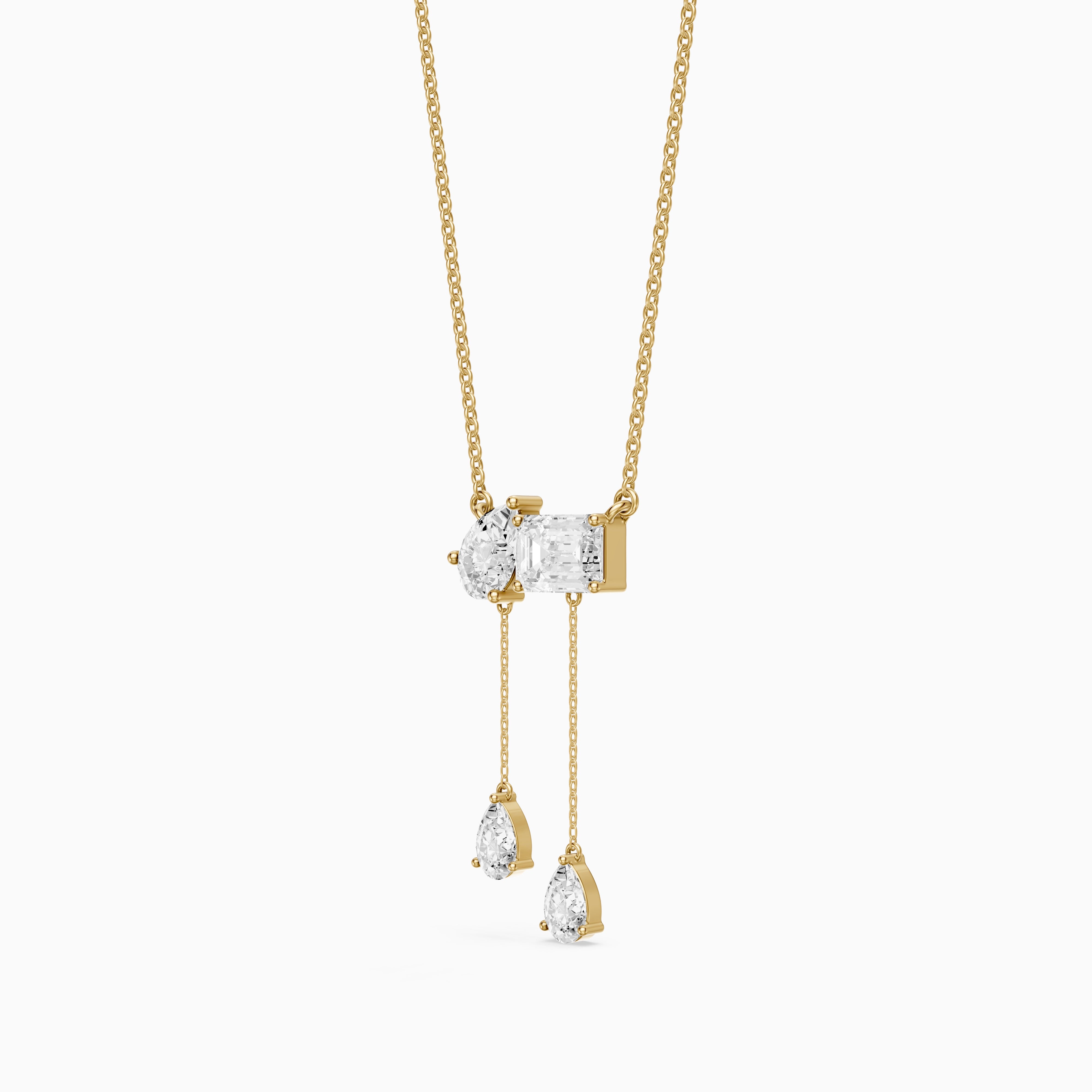 Flora Pear and Emerald Cut Lab Grown Diamond Tassel Necklace
