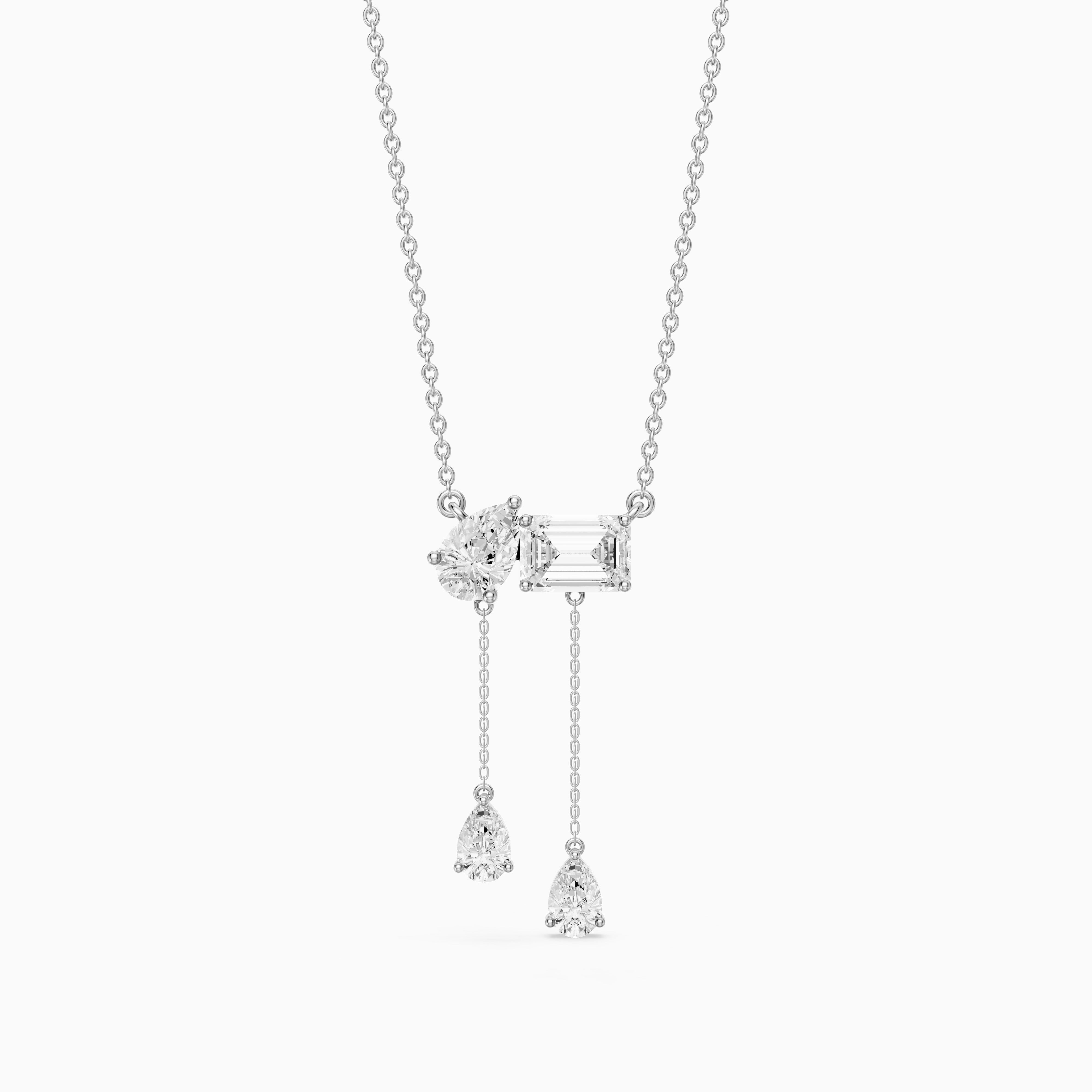 Flora Pear and Emerald Cut Lab Grown Diamond Tassel Necklace