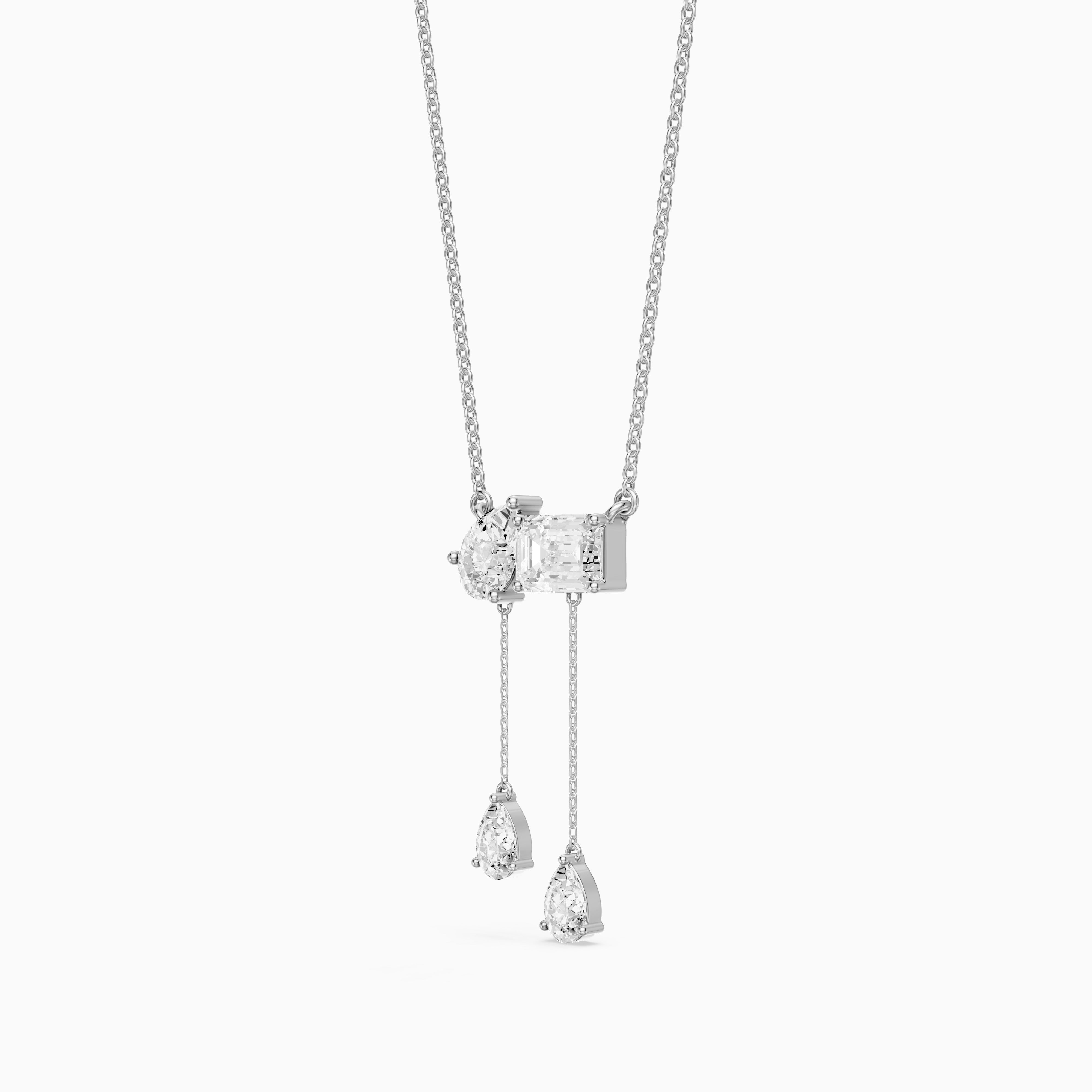 Flora Pear and Emerald Cut Lab Grown Diamond Tassel Necklace