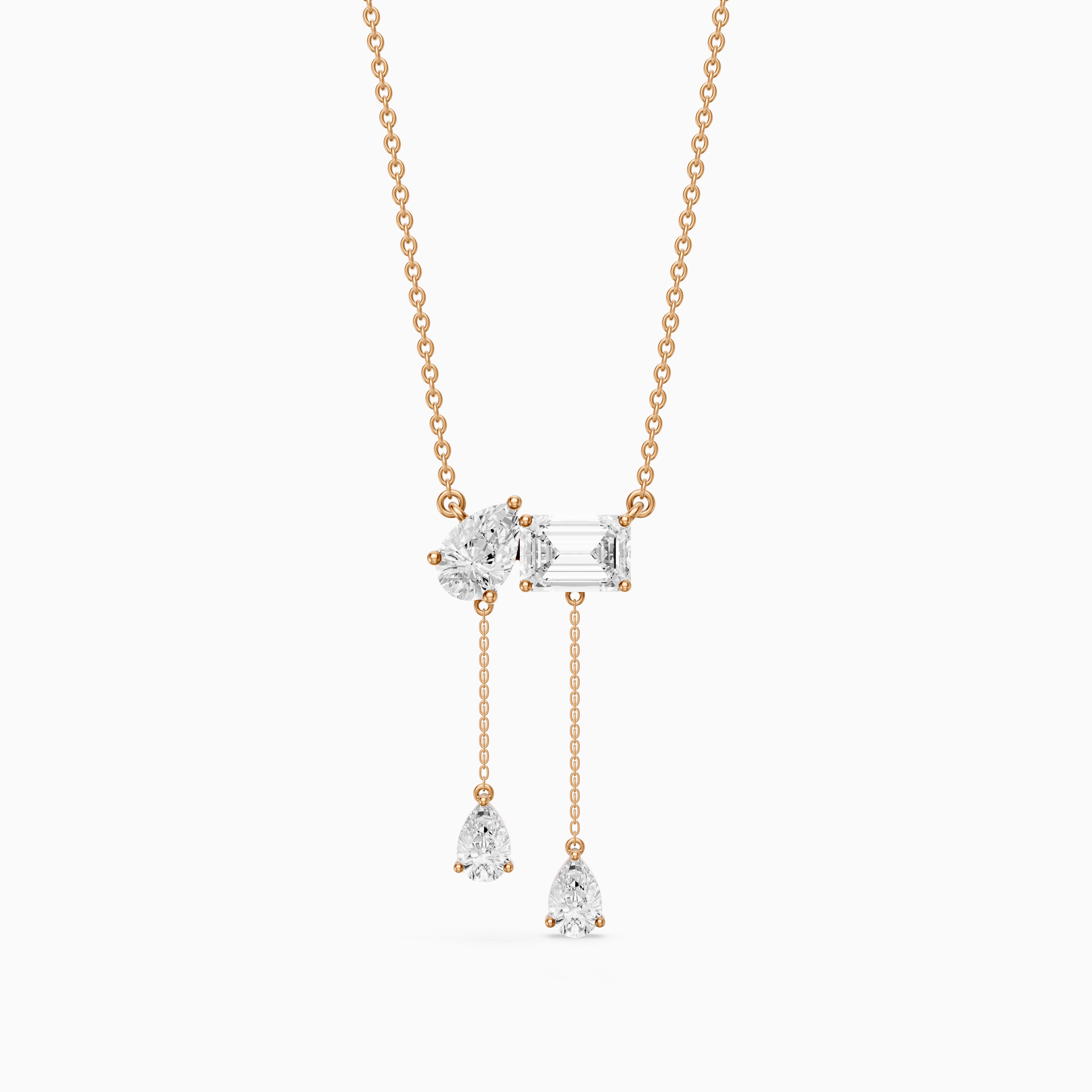 Flora Pear and Emerald Cut Lab Grown Diamond Tassel Necklace