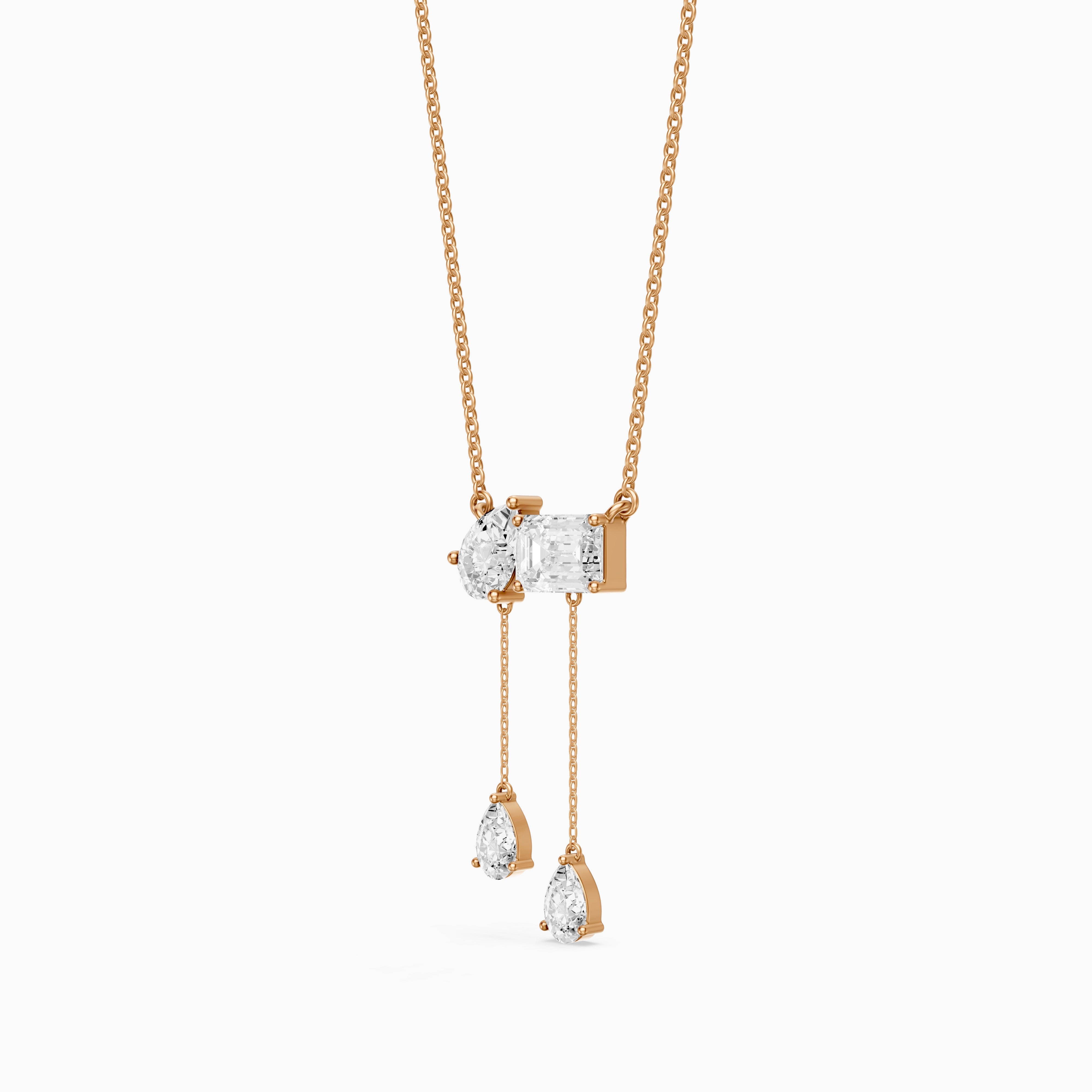 Flora Pear and Emerald Cut Lab Grown Diamond Tassel Necklace