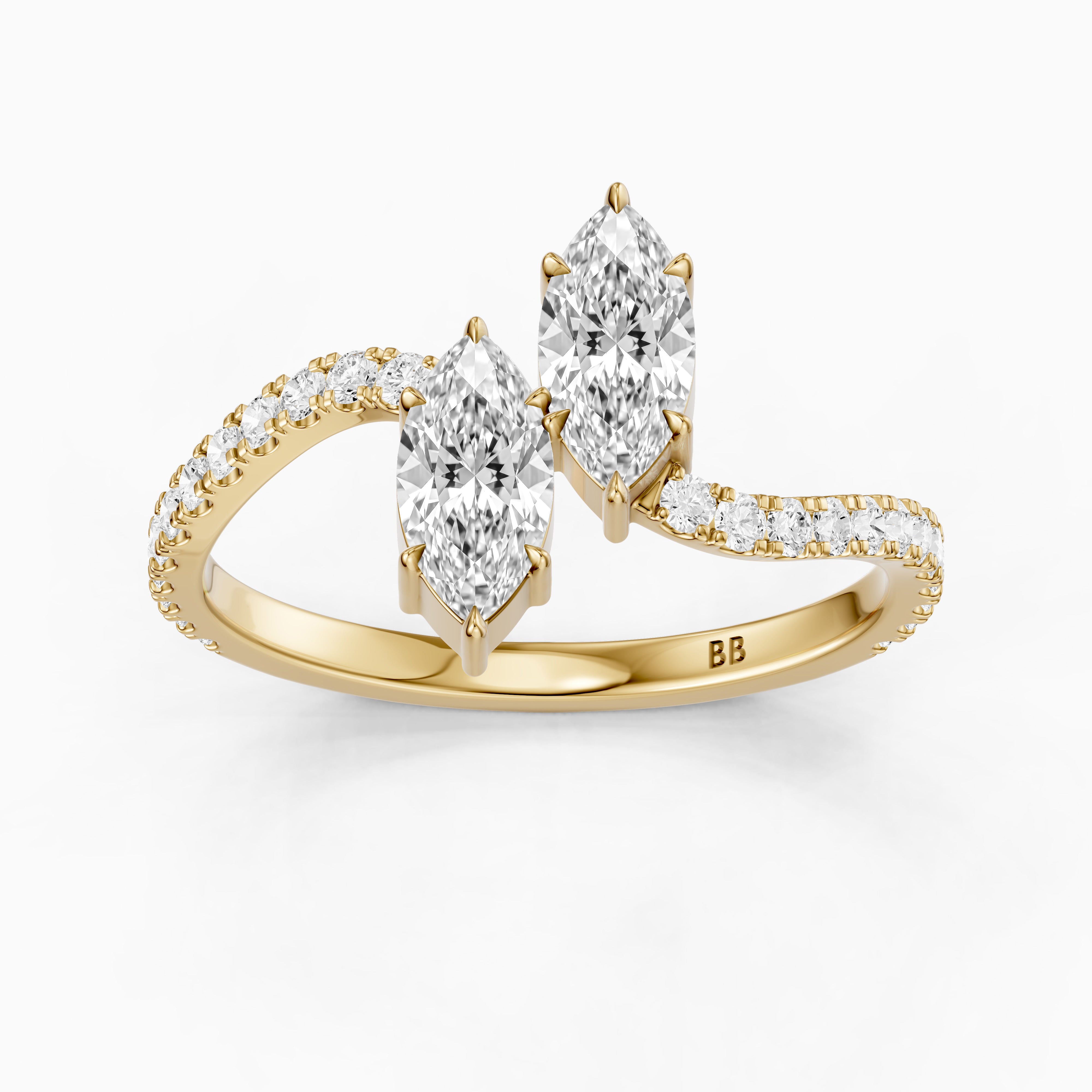 Linney Toi Et Moi Pave Ring With Both Marquise Two Stone Moissanite Diamond