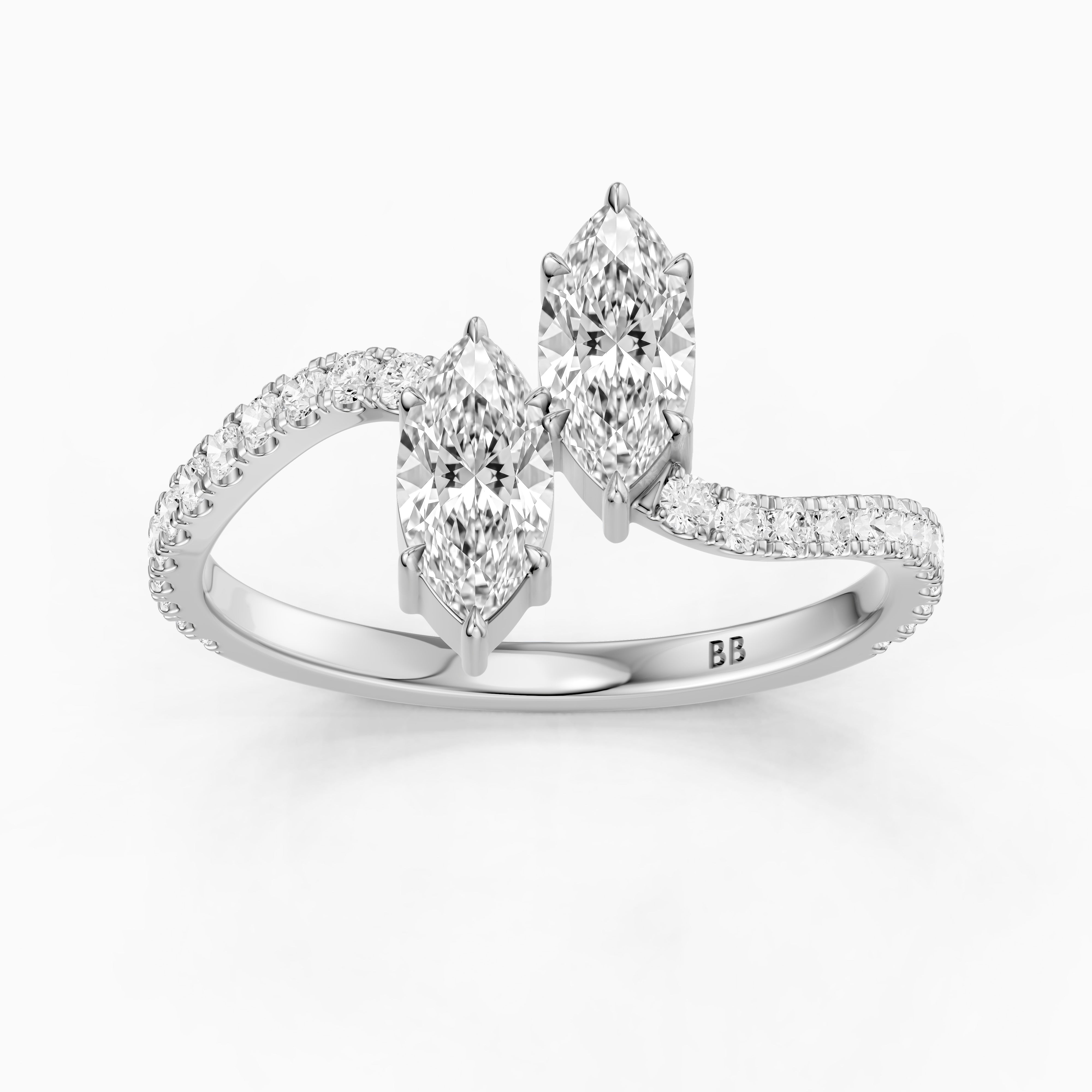 Linney Toi Et Moi Pave Ring With Both Marquise Two Stone Moissanite Diamond