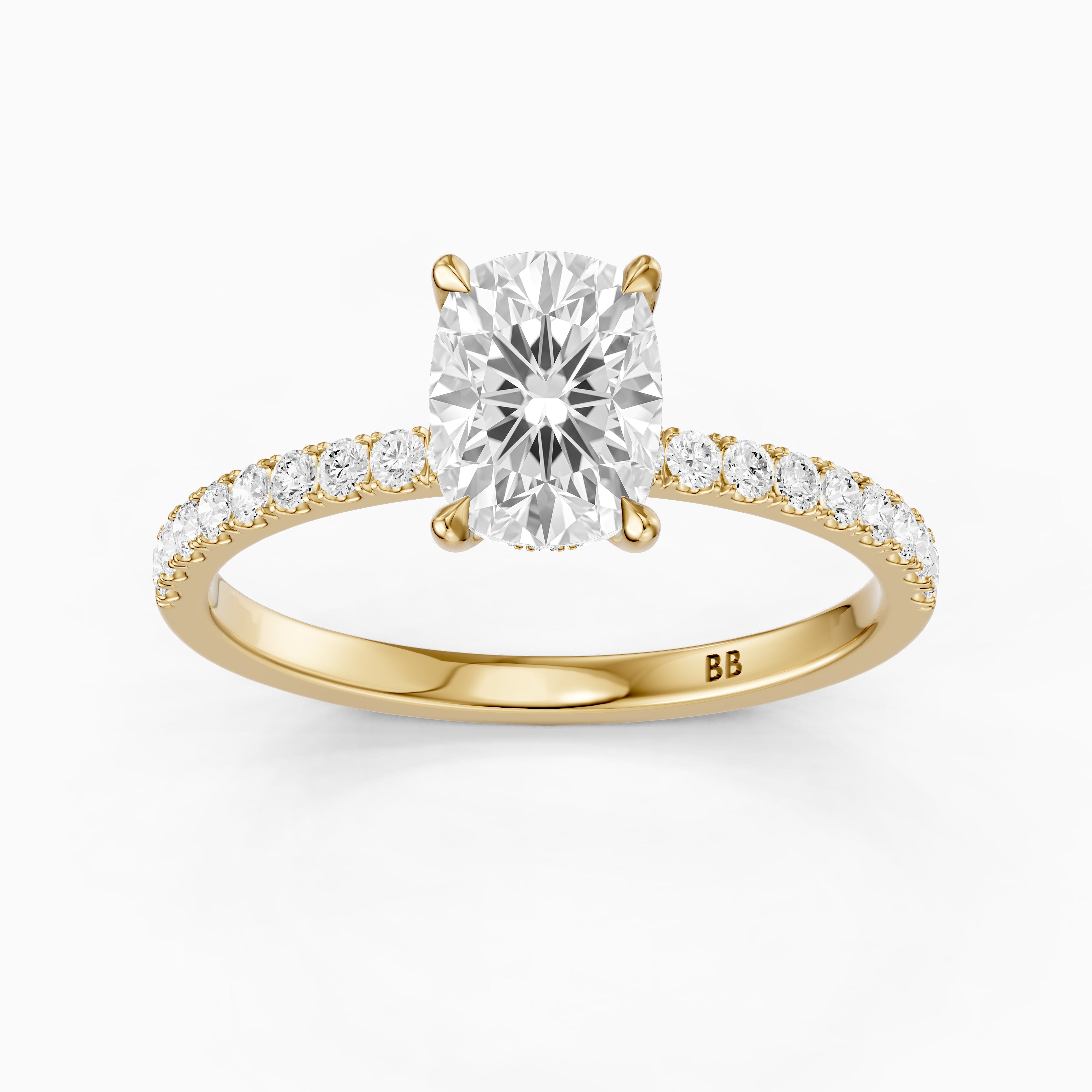 Millan Elongated Cushion Cut Hidden Halo Pave Lab Grown Diamond Ring