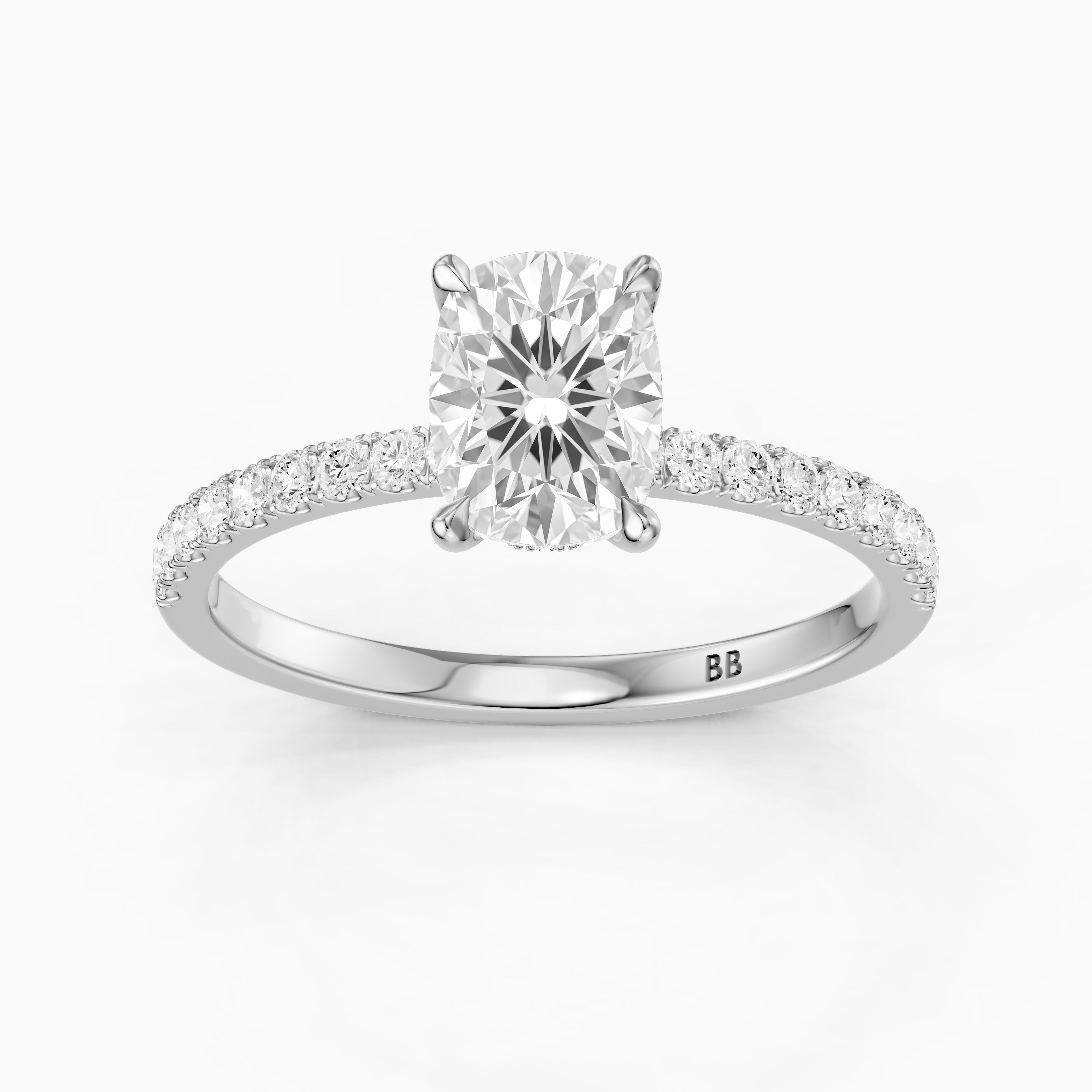 Millan Elongated Cushion Cut Hidden Halo Pave Lab Grown Diamond Ring