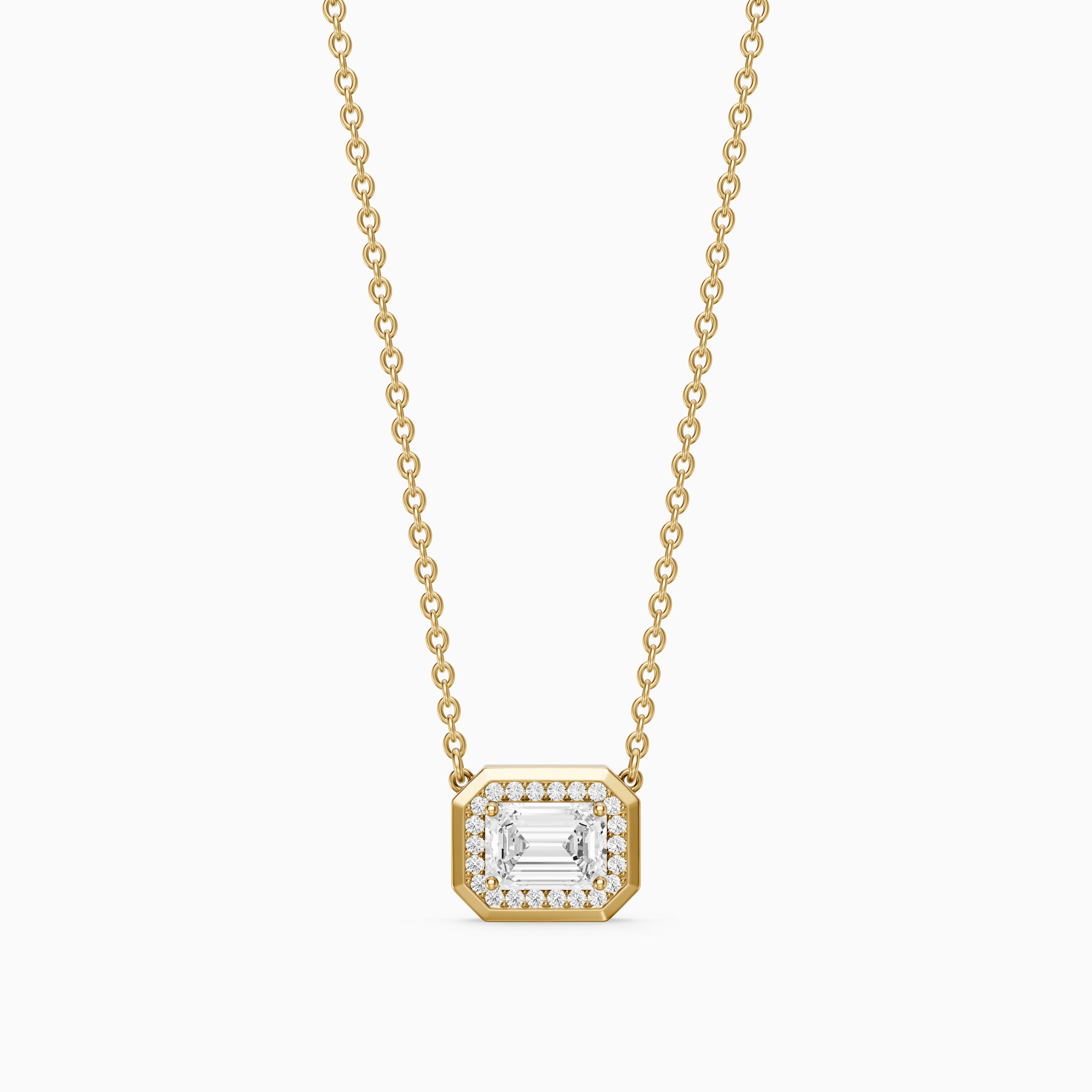 Leonie Emerald Cut Lab Grown Diamond Halo Pendant