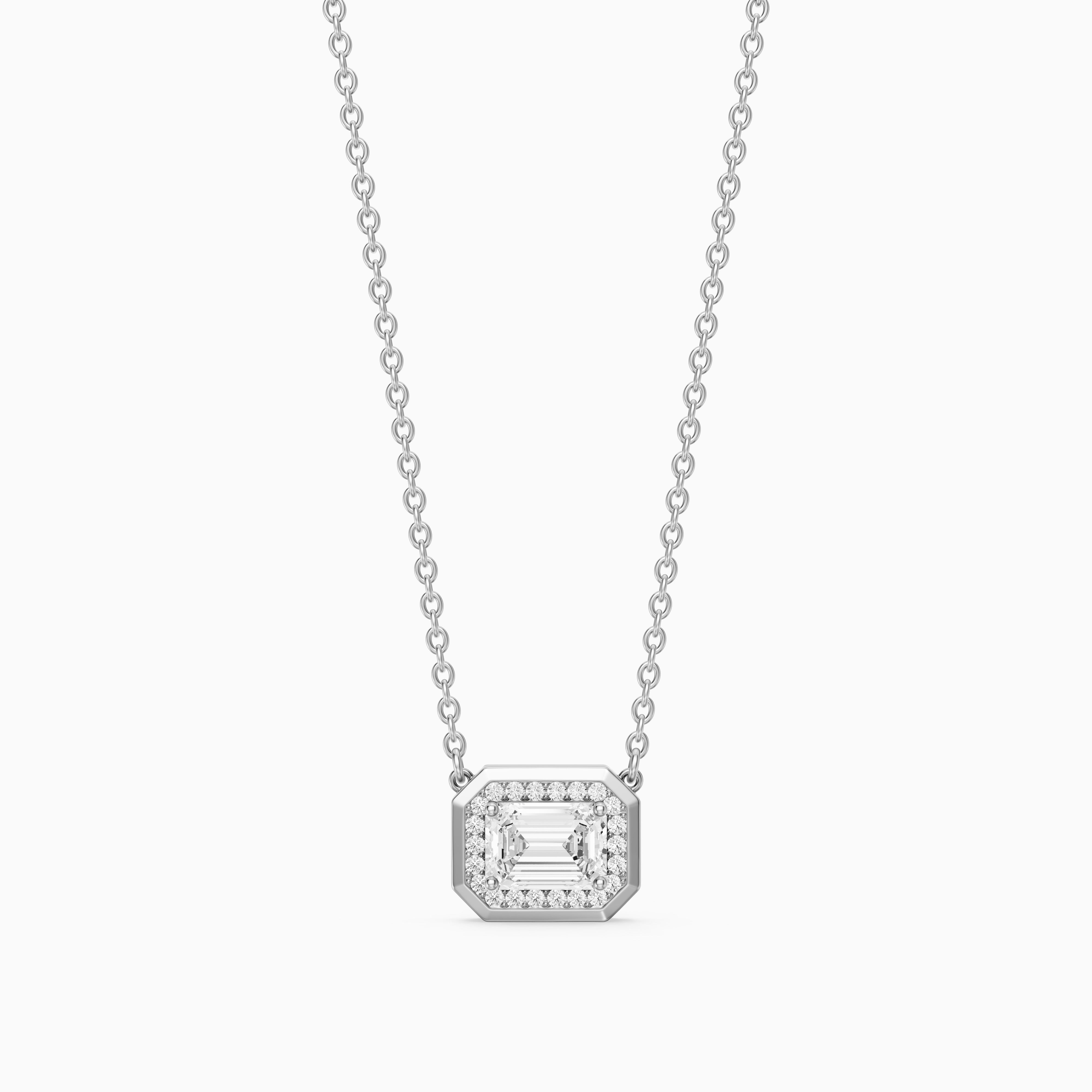 Leonie Emerald Cut Lab Grown Diamond Halo Pendant