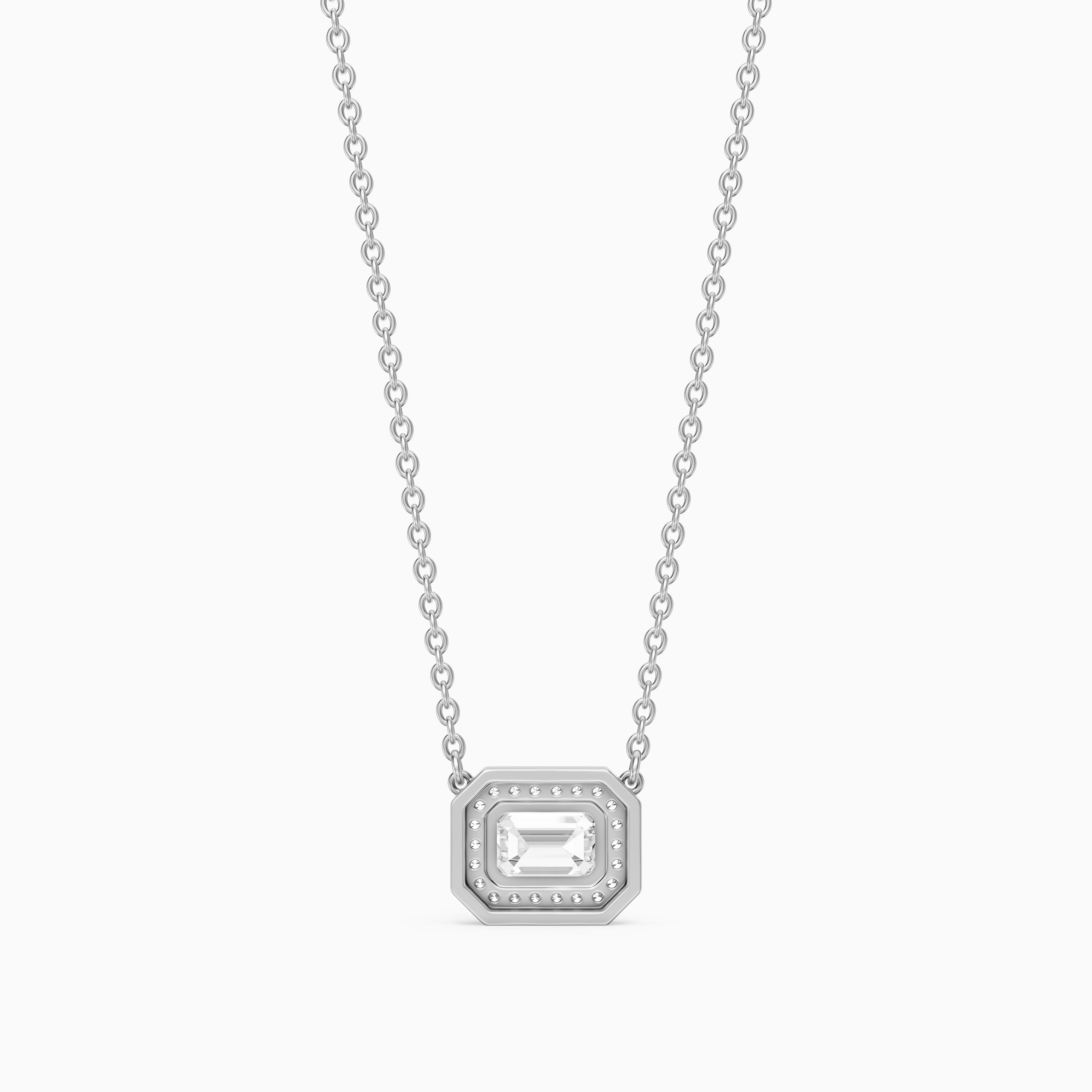 Leonie Emerald Cut Lab Grown Diamond Halo Pendant