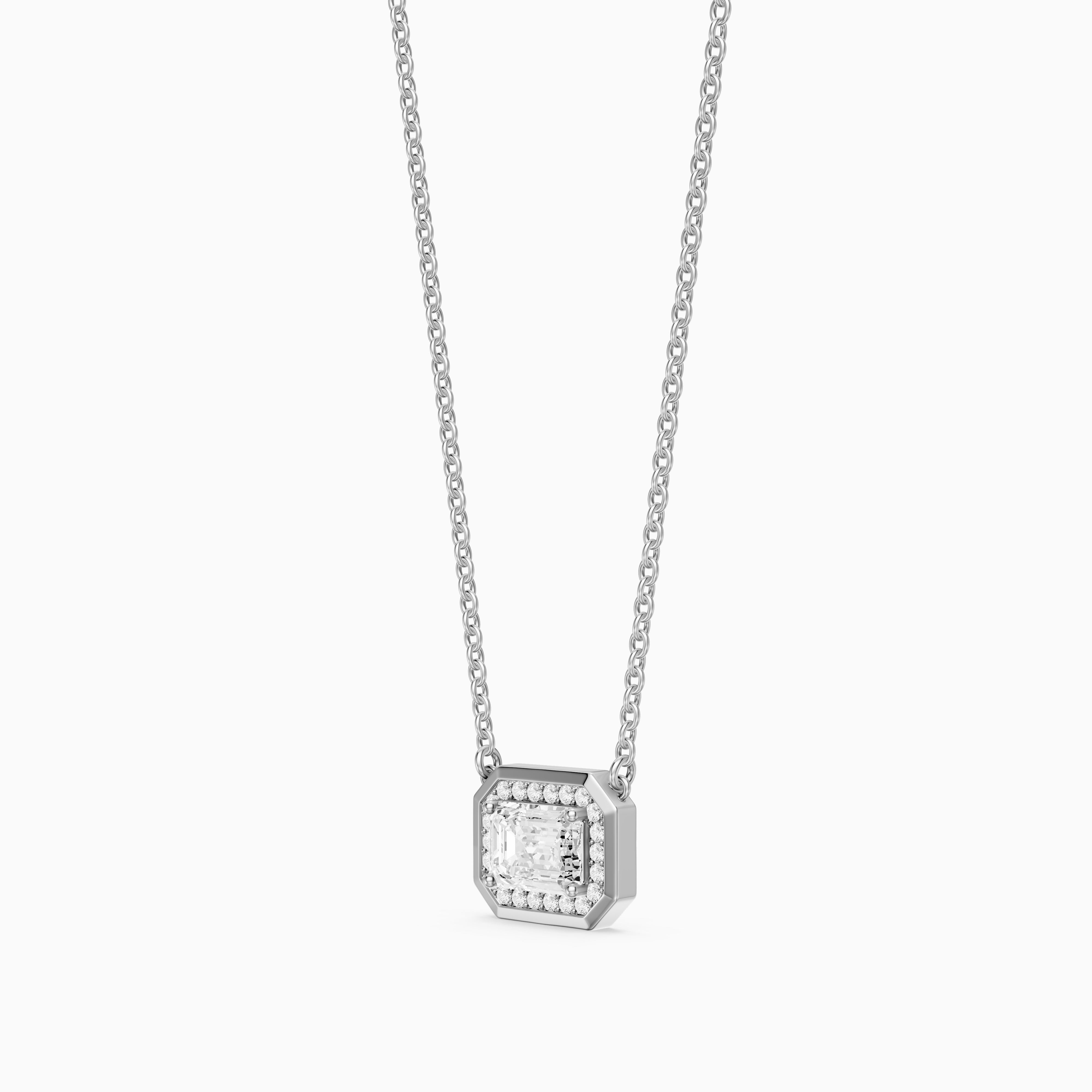 Leonie Emerald Cut Lab Grown Diamond Halo Pendant
