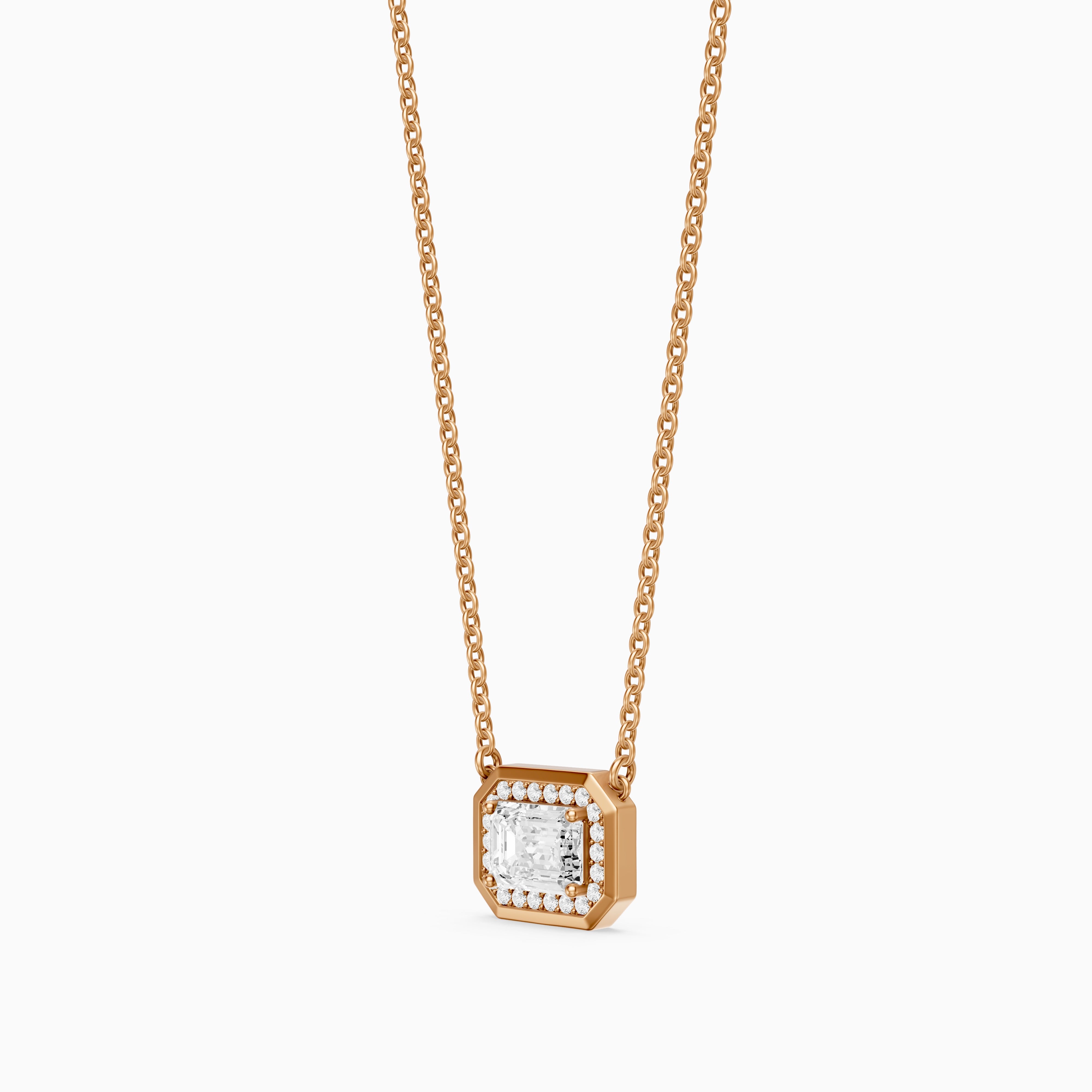 Leonie Emerald Cut Lab Grown Diamond Halo Pendant