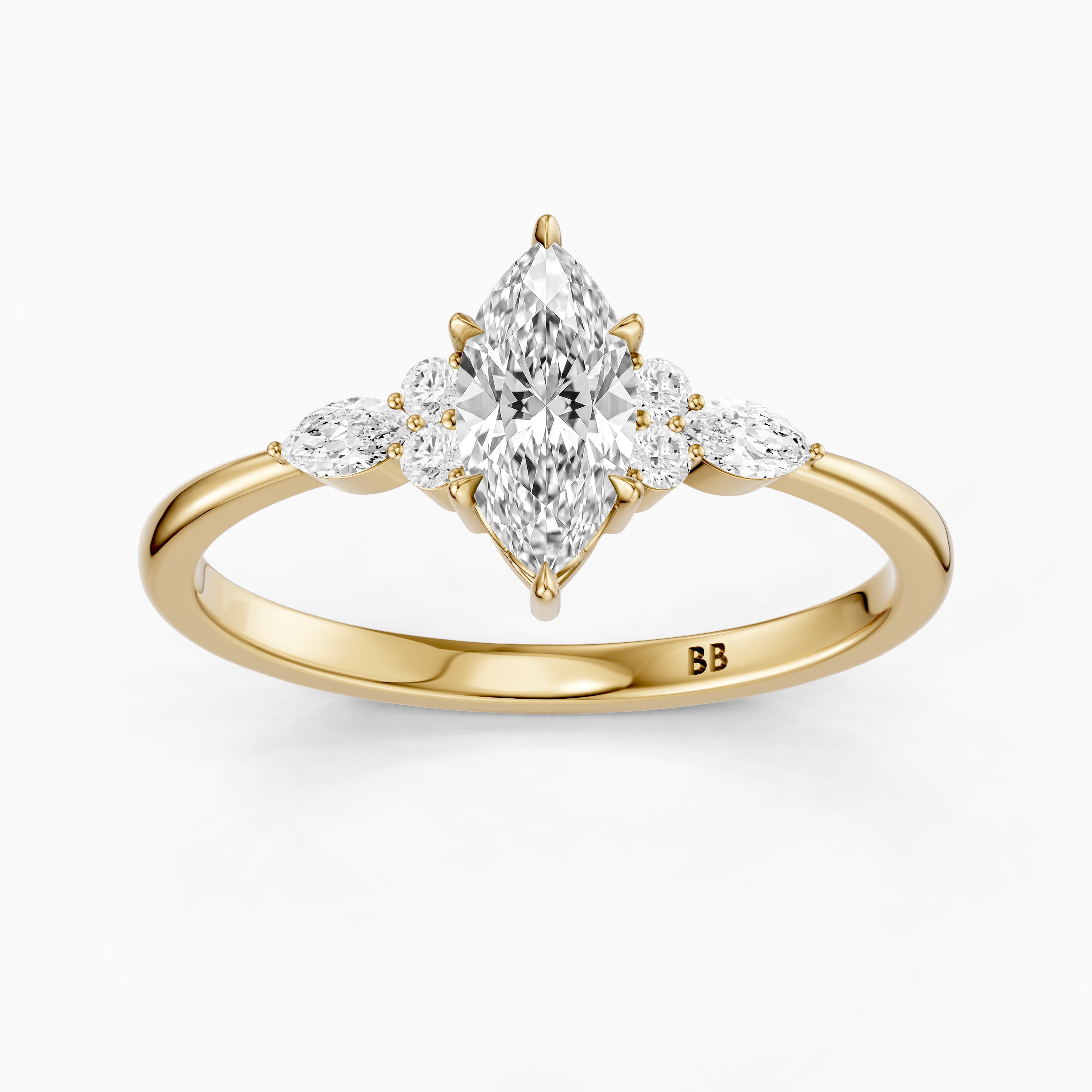 Payten Marquise Cut Side Stone Vintage Inspired Moissanite Diamond Ring