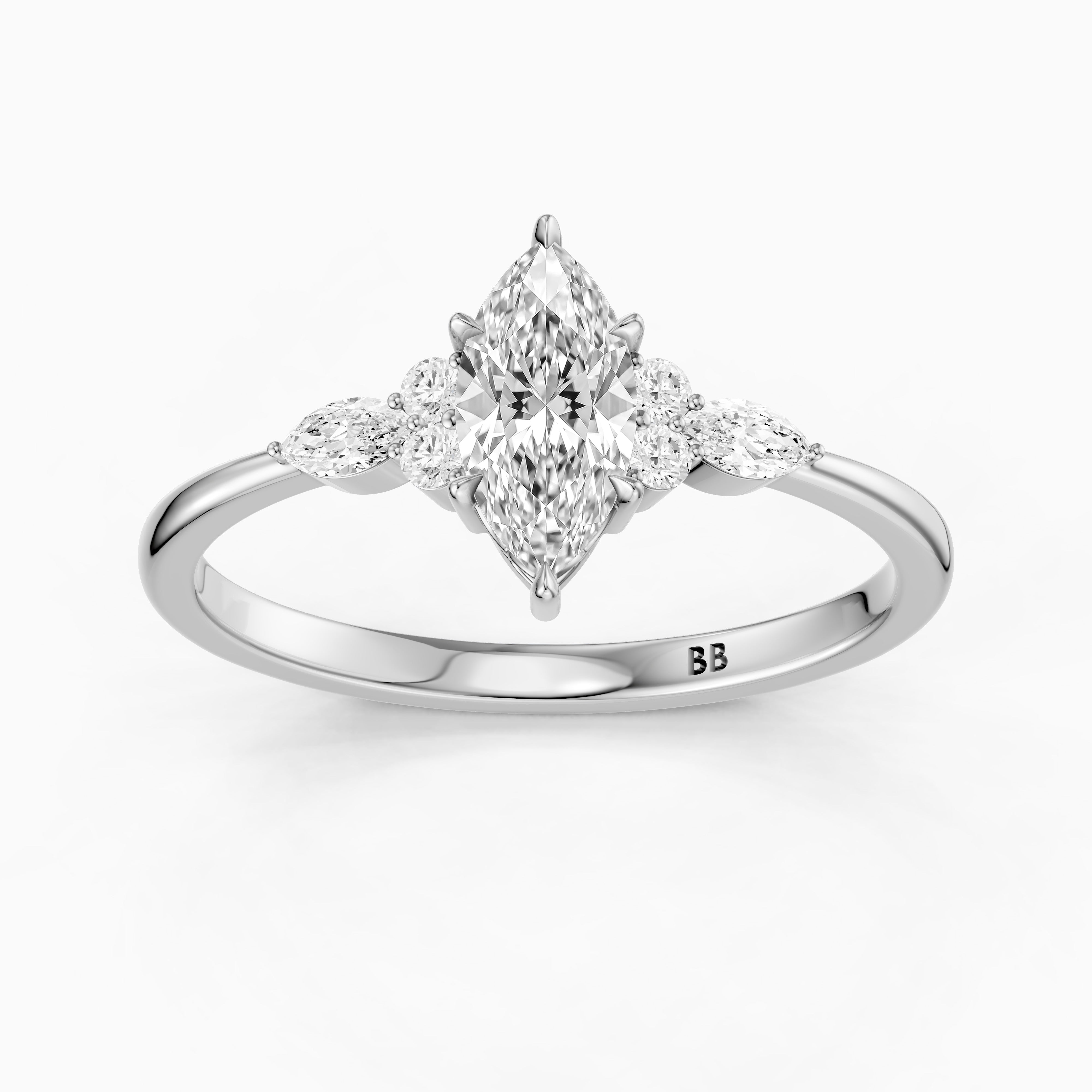 Payten Marquise Cut Side Stone Vintage Inspired Moissanite Diamond Ring