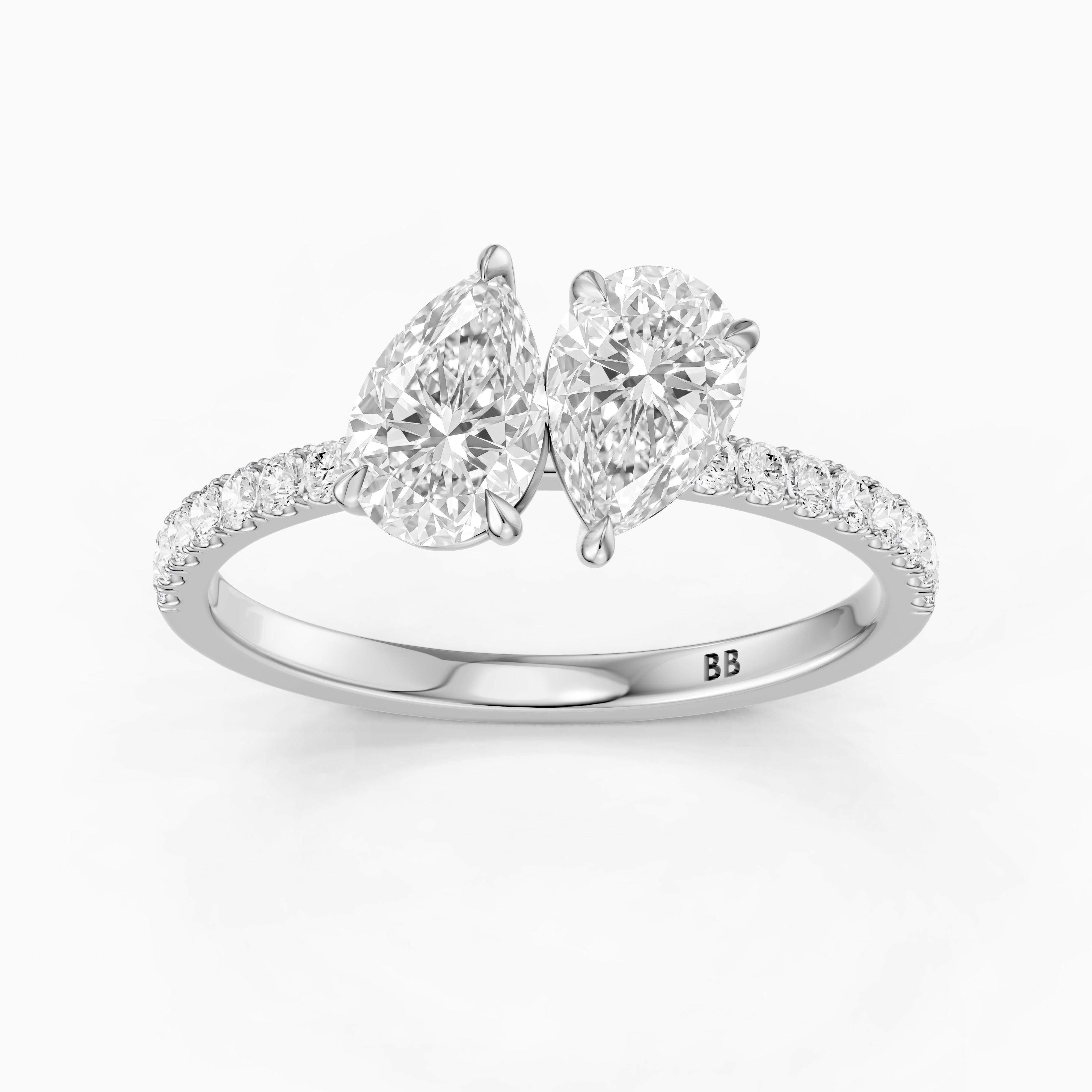 Raylee Toi Et Moi Pave Ring With Both Pear Two Stone Moissanite Diamonds