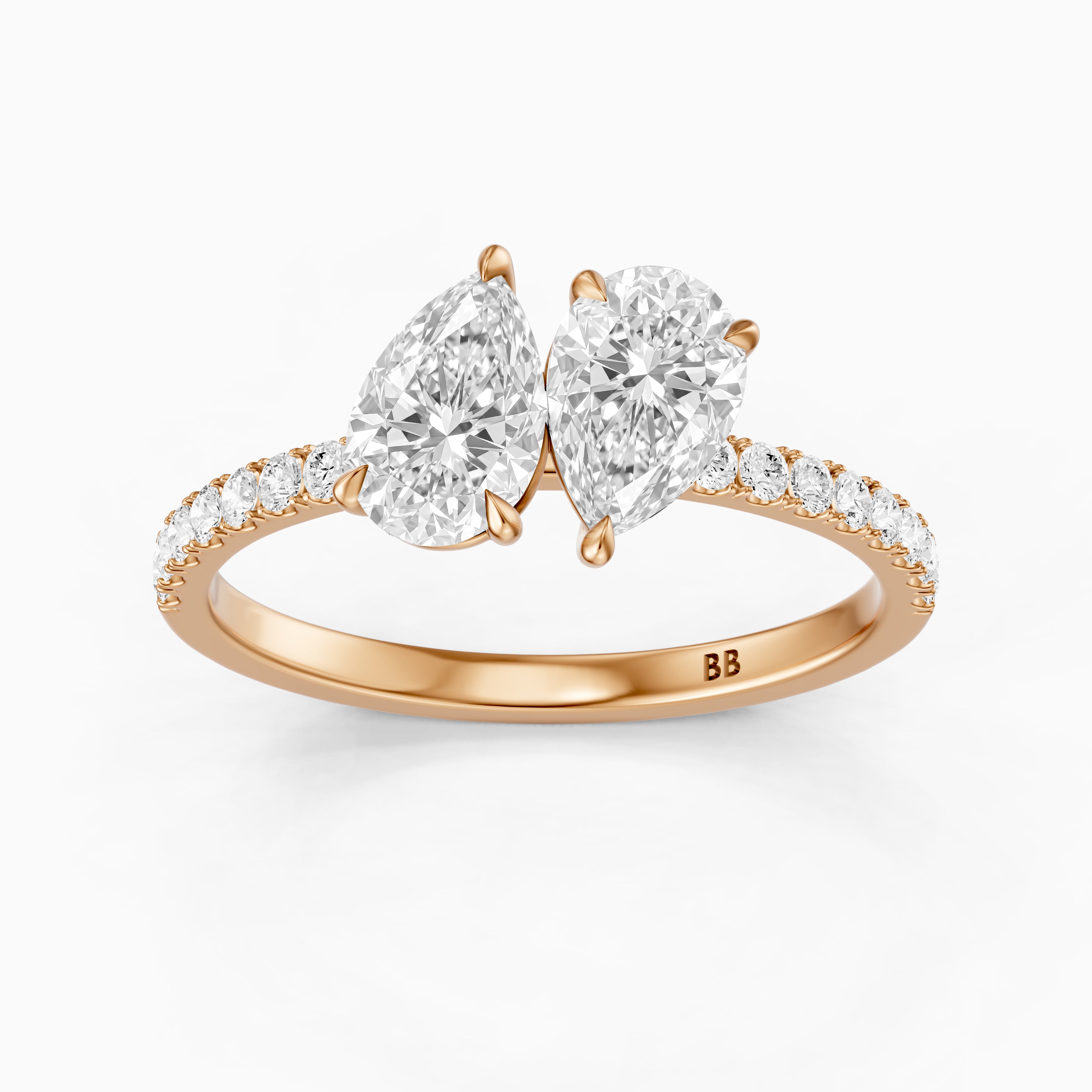 Raylee Toi Et Moi Pave Ring With Both Pear Two Stone Moissanite Diamonds