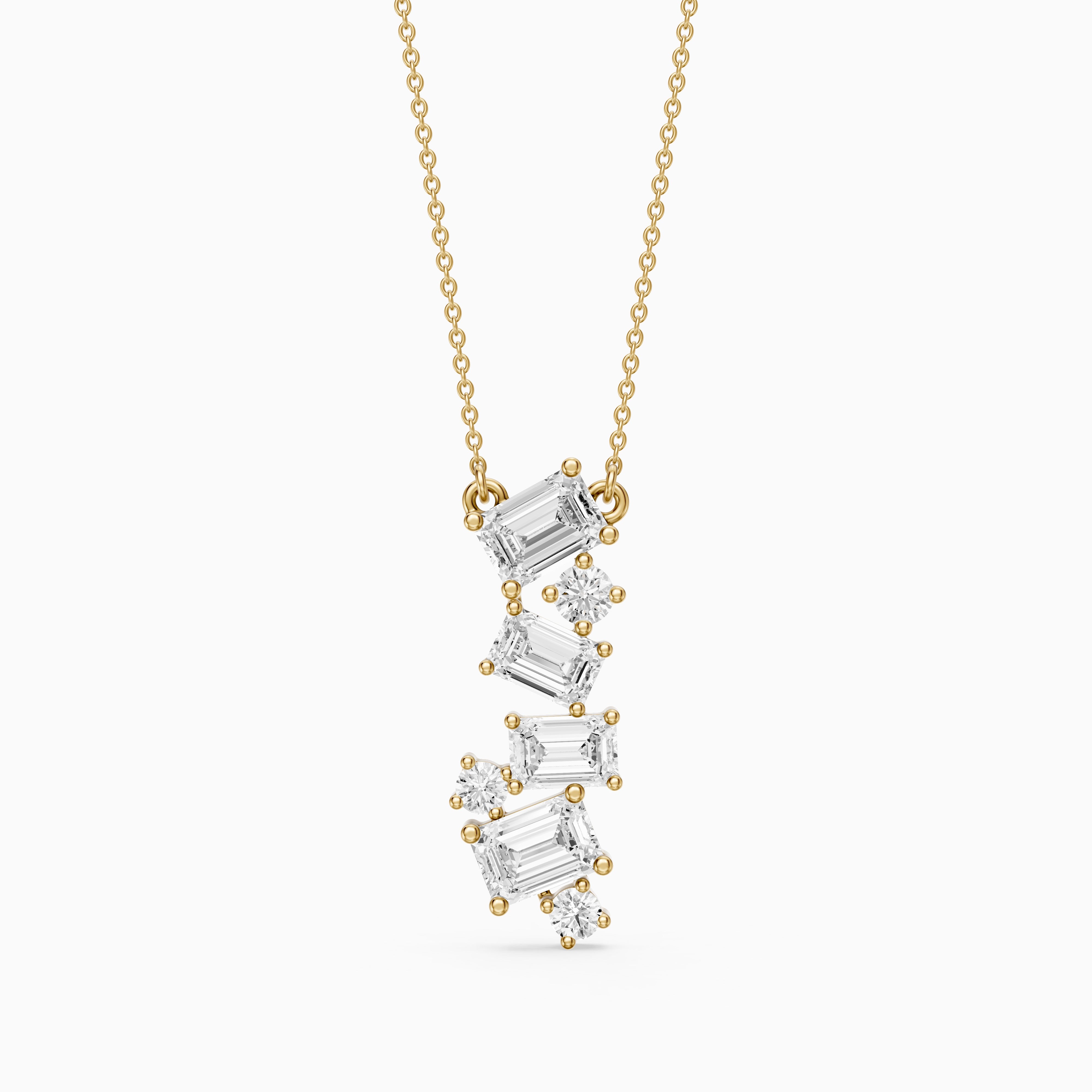 Paula Emerald Cut and Round Lab Grown Diamond Cascade Pendant