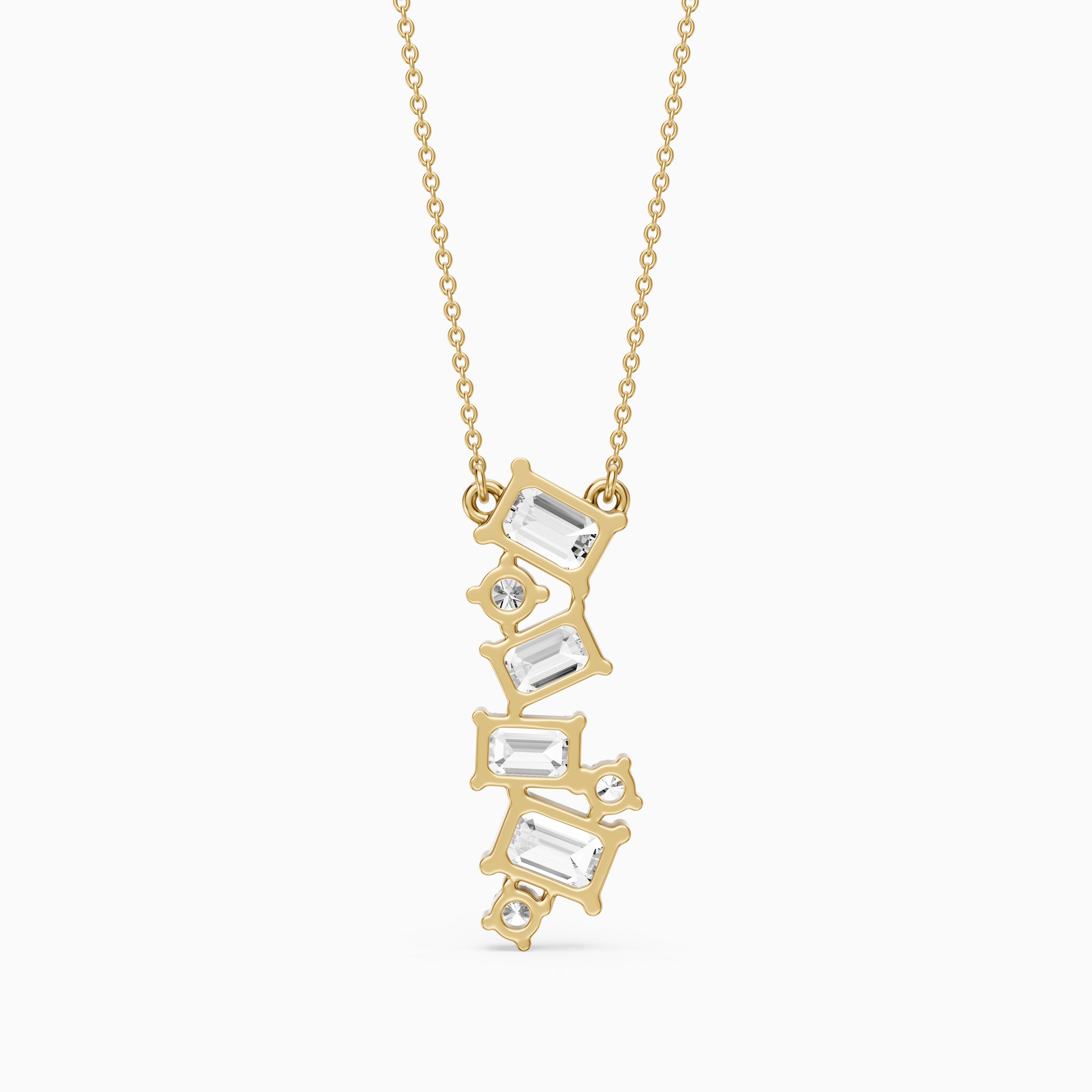 Paula Emerald Cut and Round Lab Grown Diamond Cascade Pendant