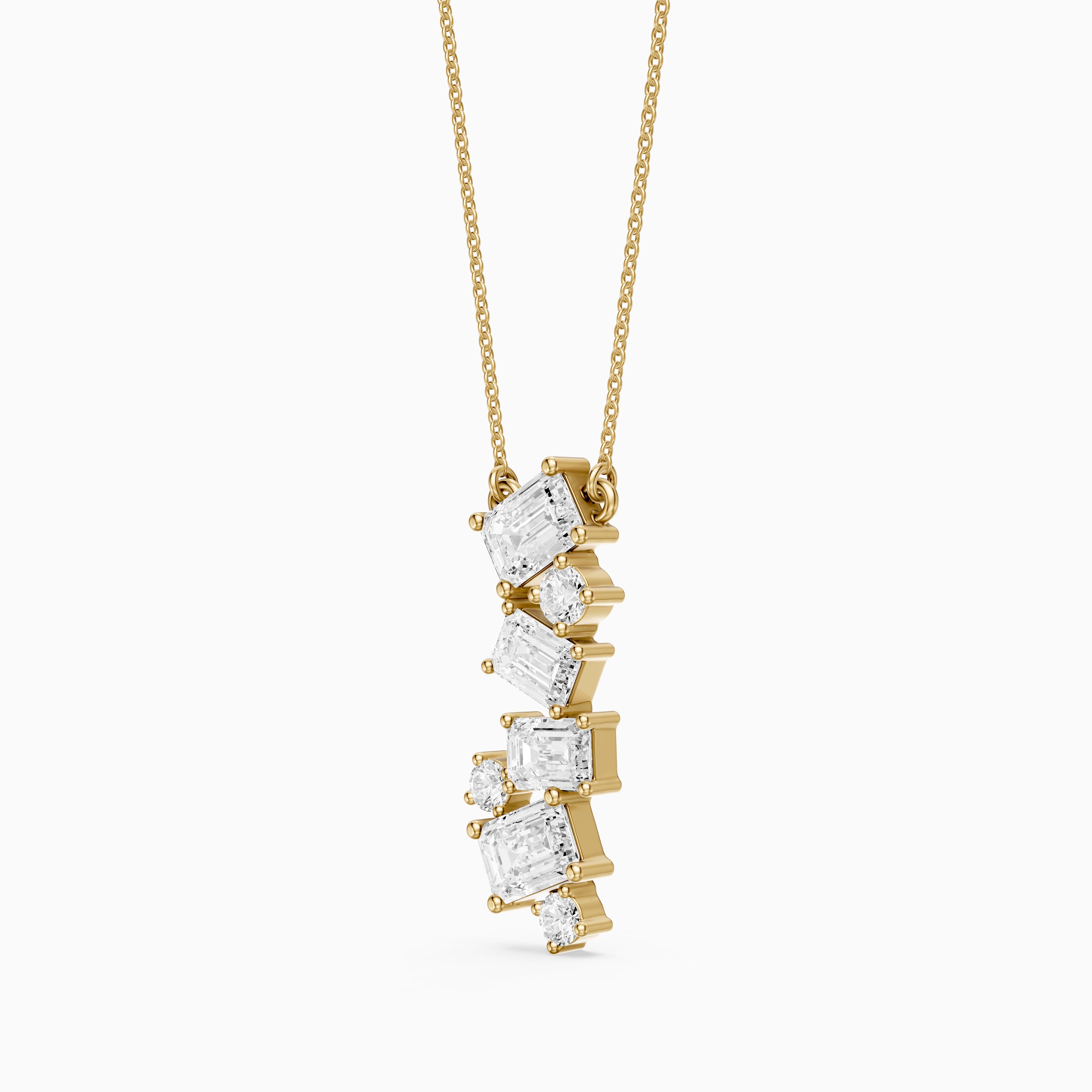 Paula Emerald Cut and Round Lab Grown Diamond Cascade Pendant