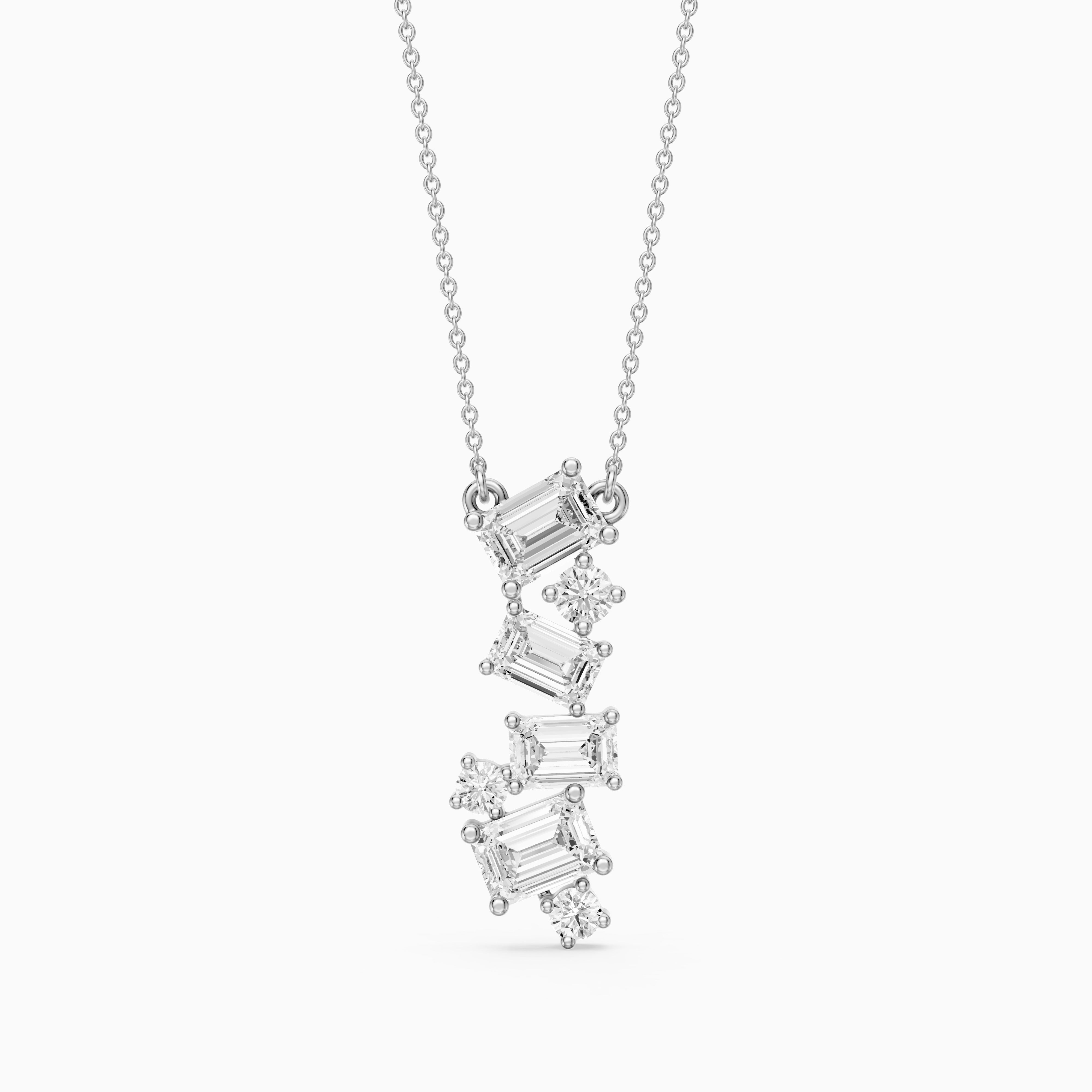 Paula Emerald Cut and Round Lab Grown Diamond Cascade Pendant
